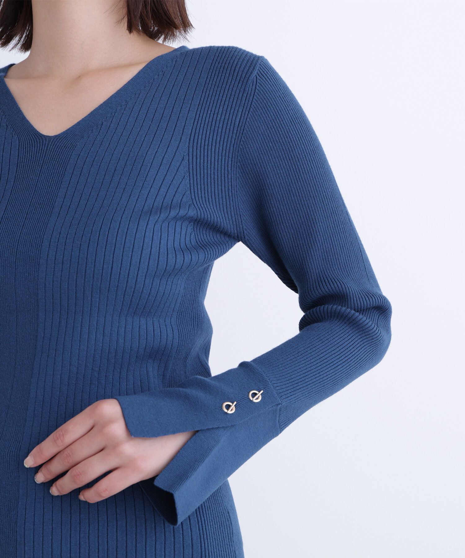  「Vネックハトメスリーブリブニット」|ニット・セーター|