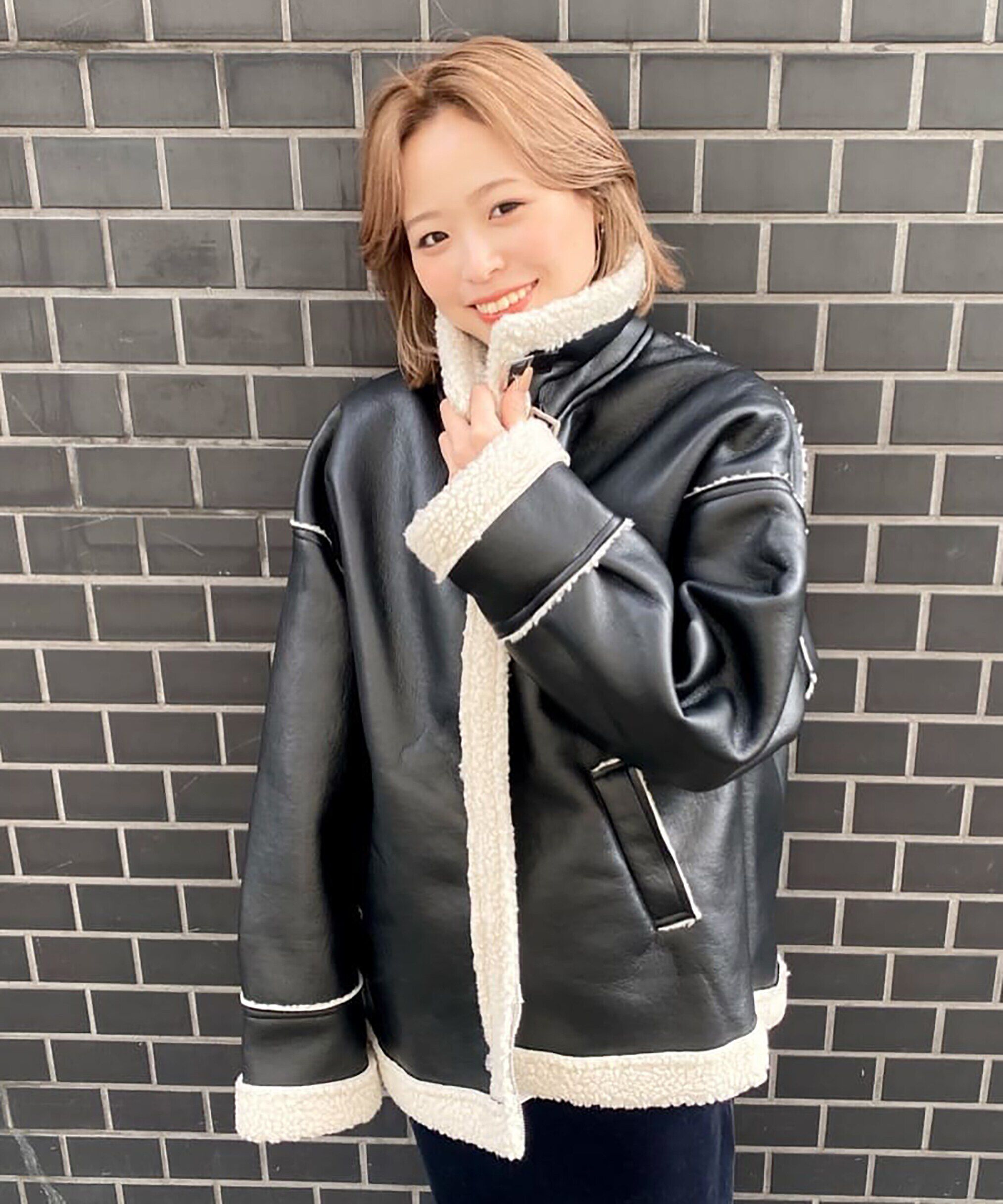  「フェイクレザーボンバージャケット」|ブルゾン・スタジャン|