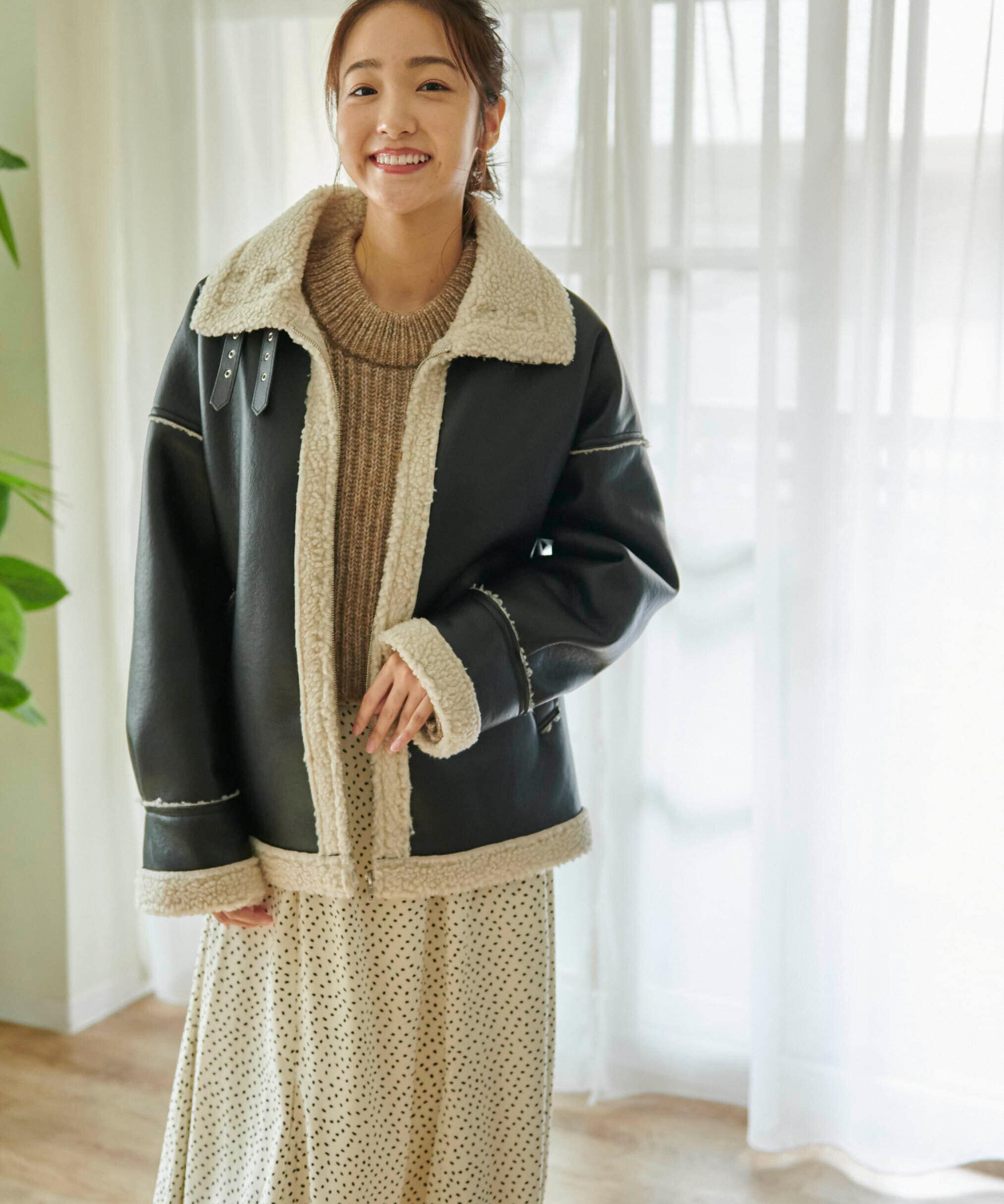  「フェイクレザーボンバージャケット」|ブルゾン・スタジャン|