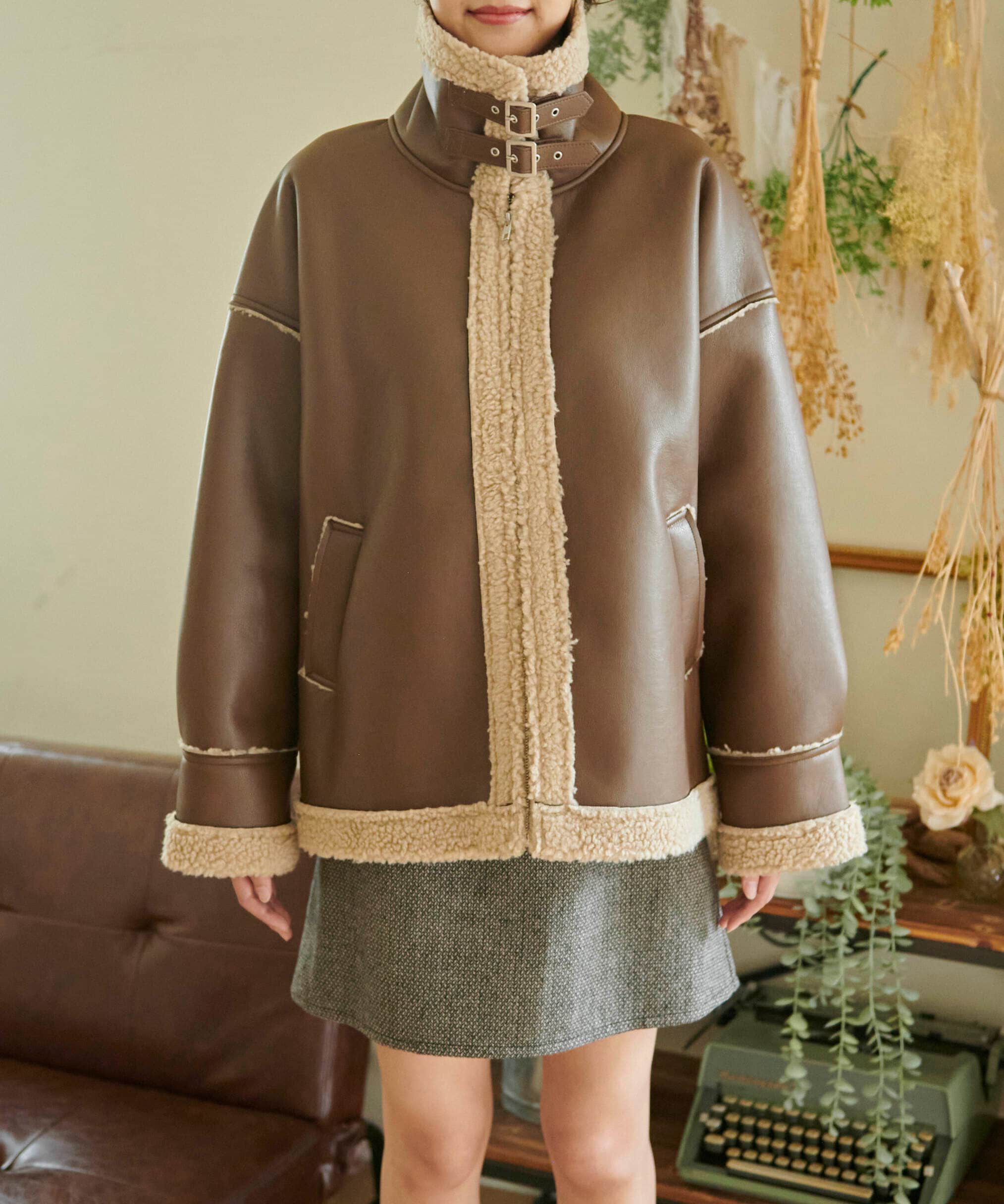  「フェイクレザーボンバージャケット」|ブルゾン・スタジャン|