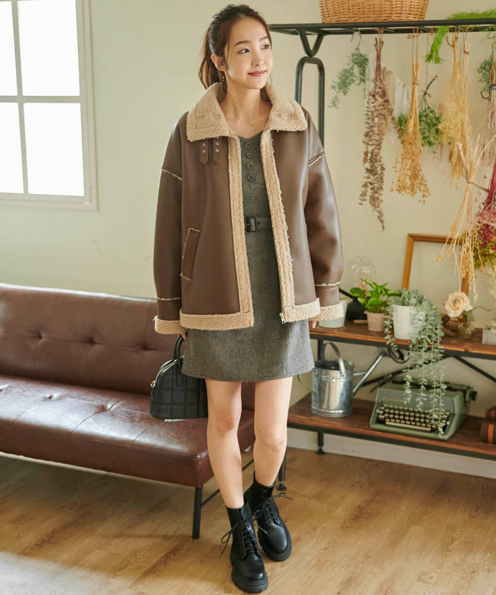  「フェイクレザーボンバージャケット」|ブルゾン・スタジャン|