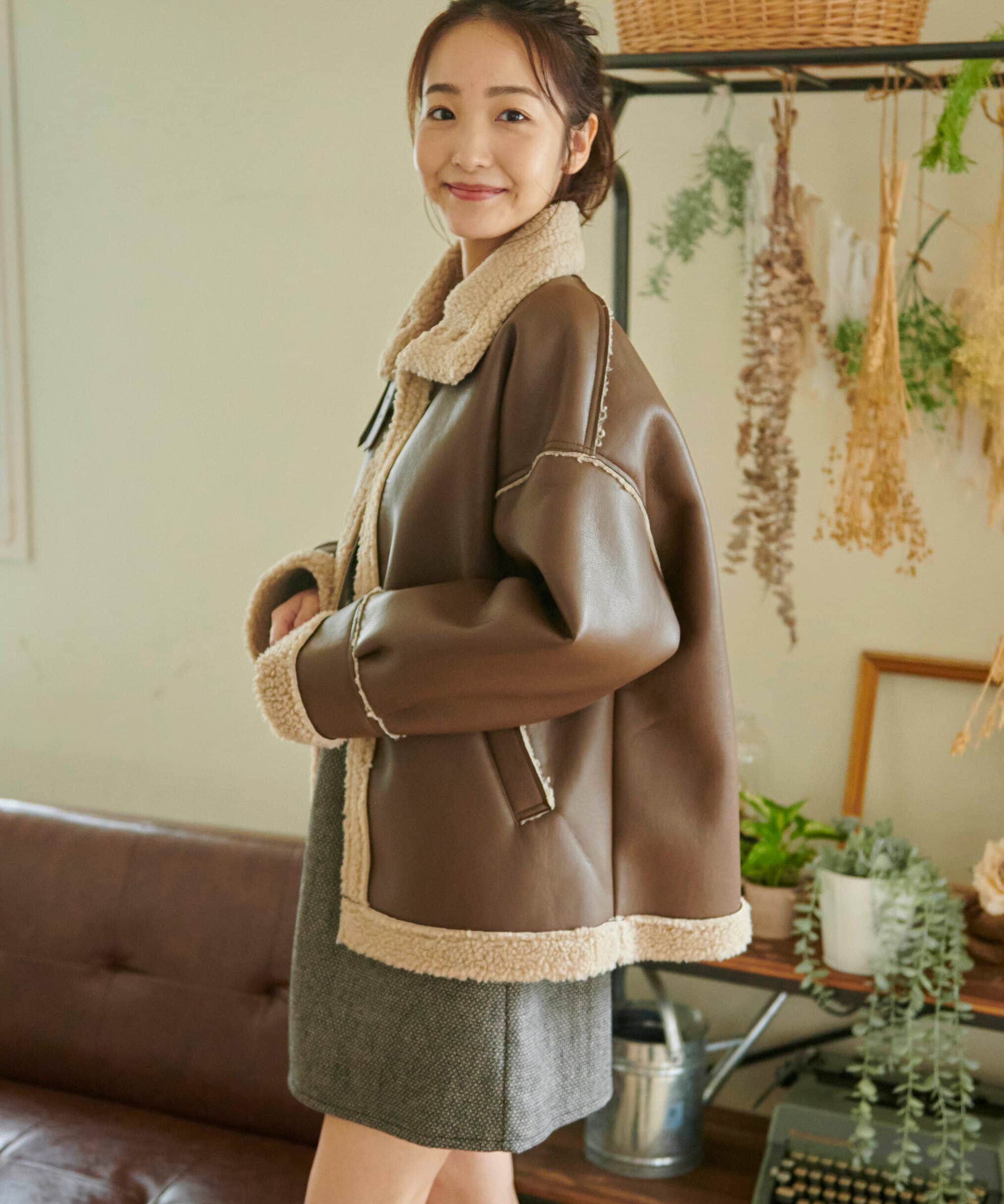  「フェイクレザーボンバージャケット」|ブルゾン・スタジャン|