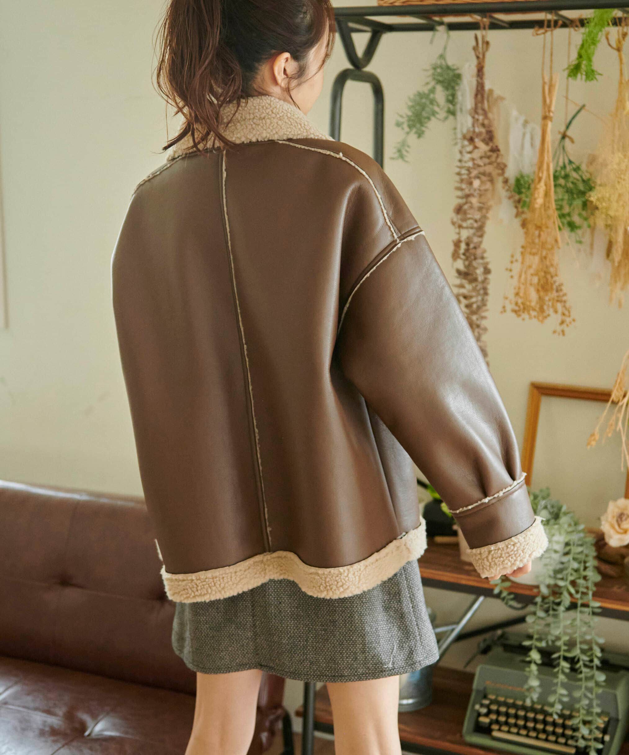  「フェイクレザーボンバージャケット」|ブルゾン・スタジャン|