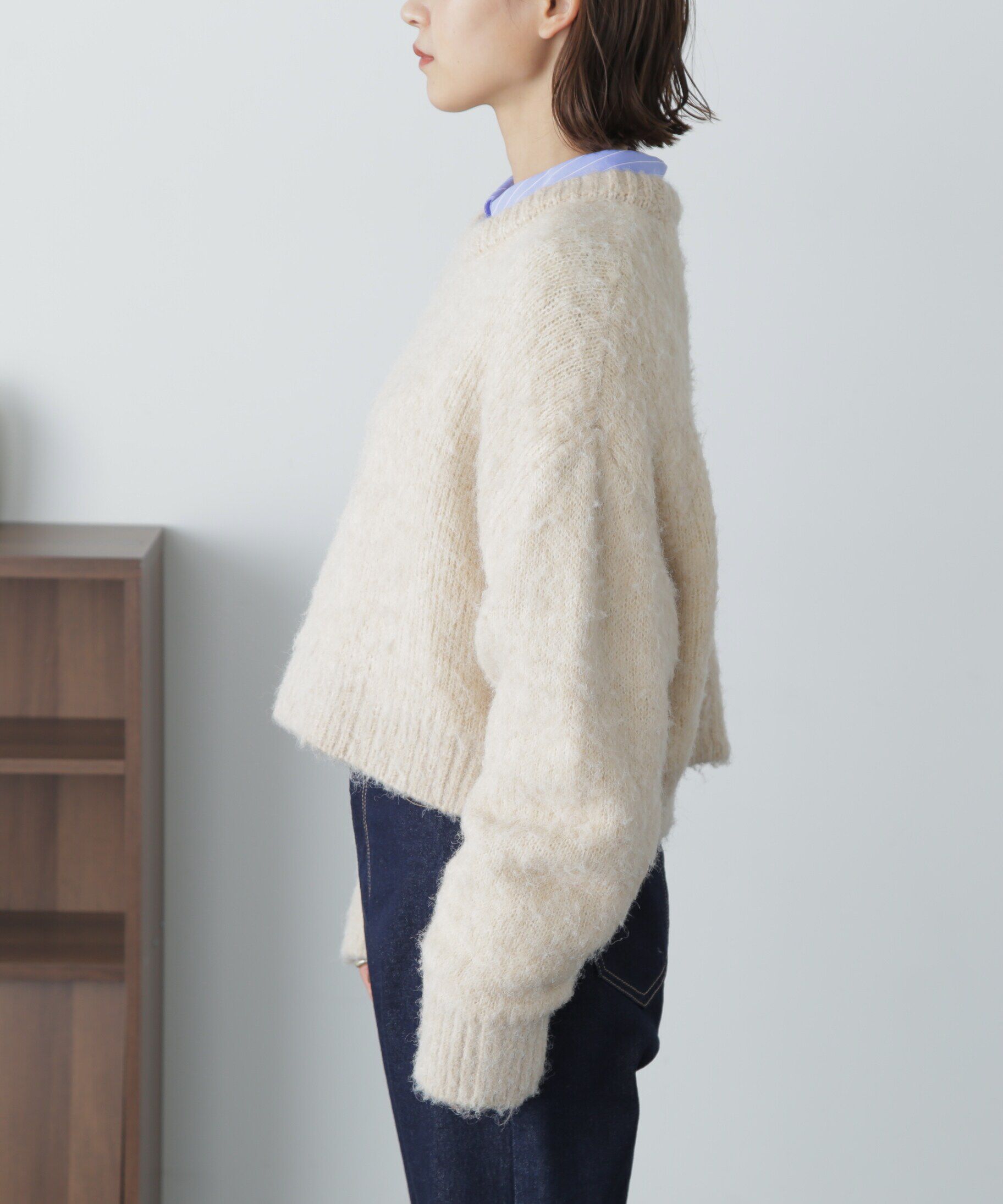  「ミックス起毛ショート丈ニット」|ニット・セーター|