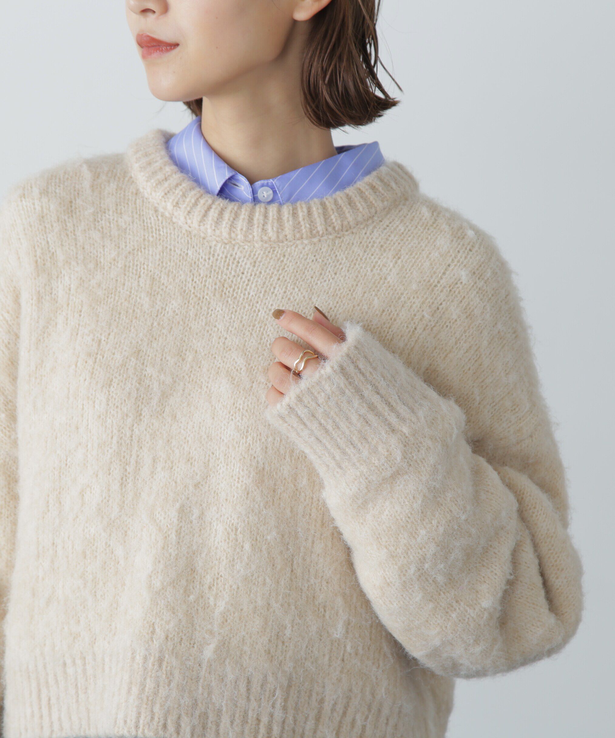  「ミックス起毛ショート丈ニット」|ニット・セーター|