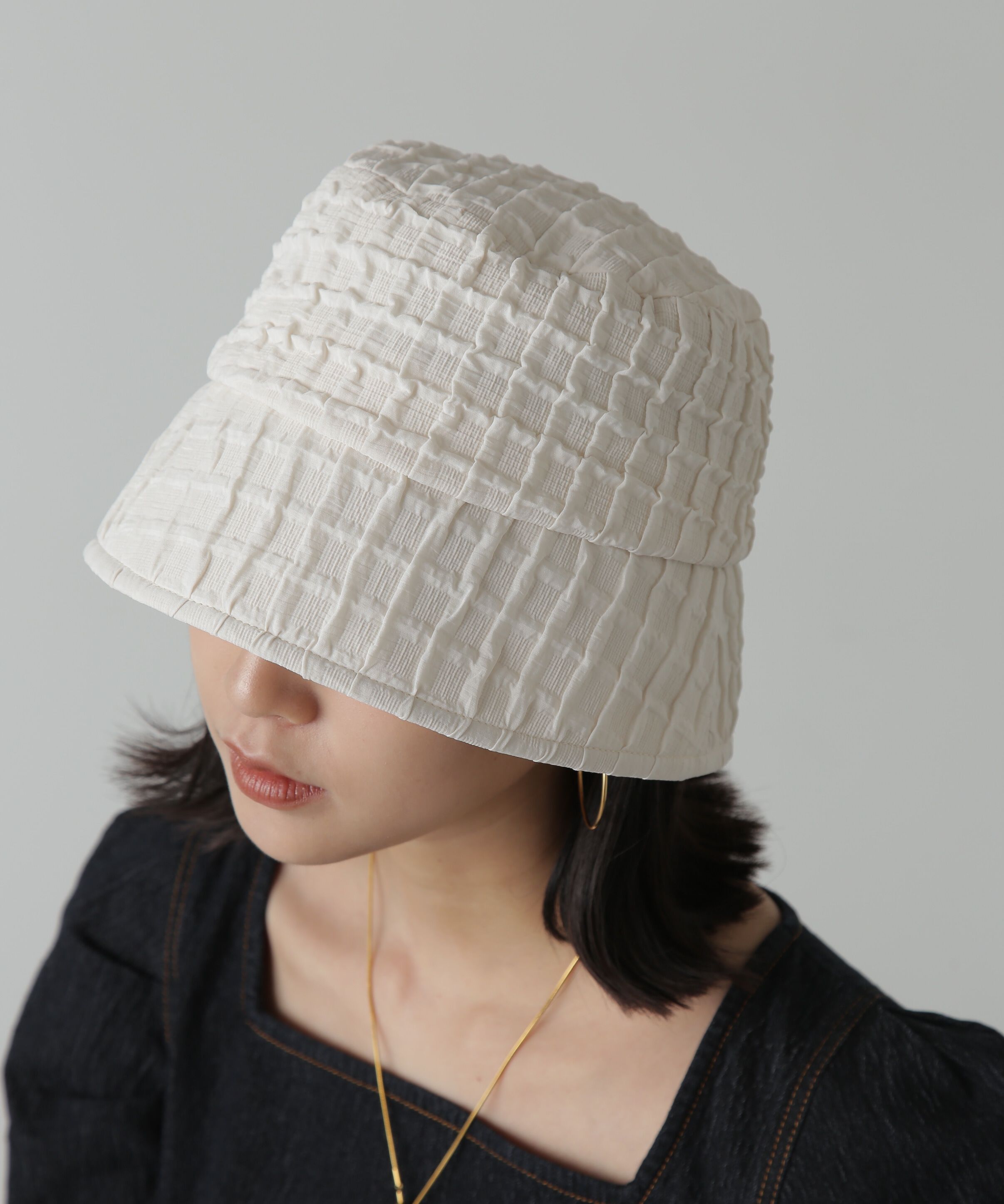  「ソフトチェックダウンハット」|ソックス|アイボリー