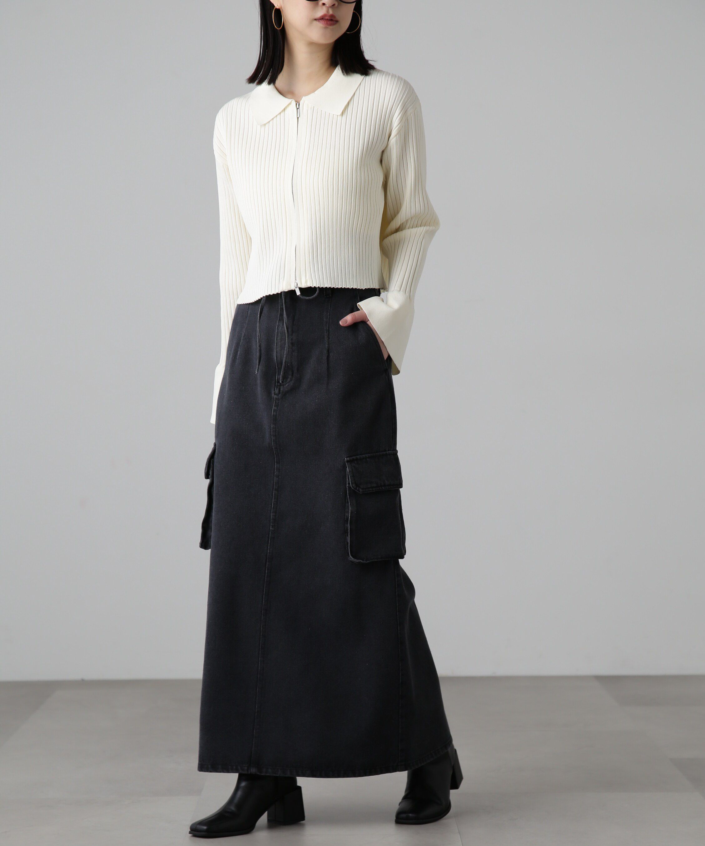  「[低身長サイズ/Sシリーズ]カーゴデニムナロースカート」|スカート|