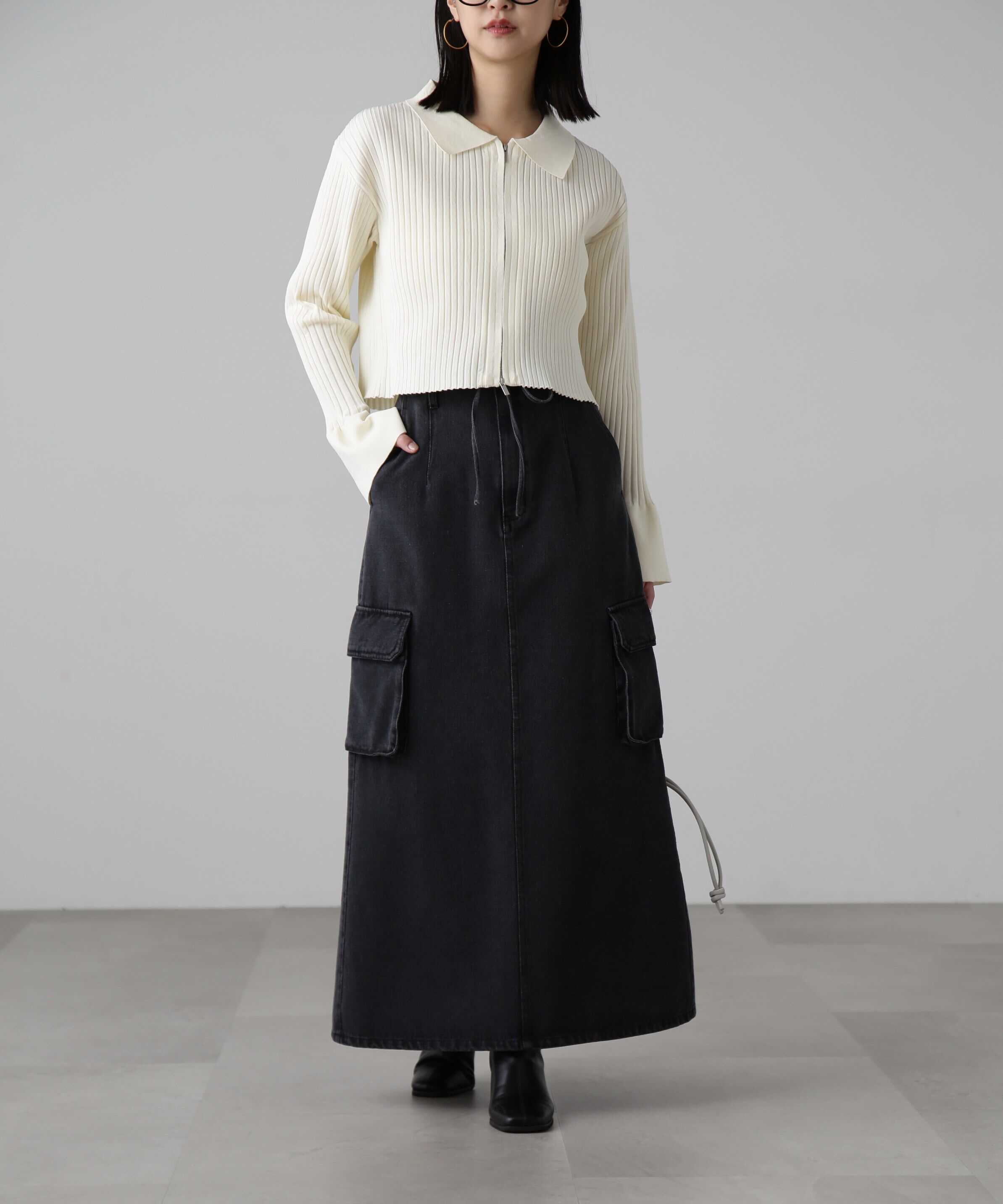  「[低身長サイズ/Sシリーズ]カーゴデニムナロースカート」|スカート|