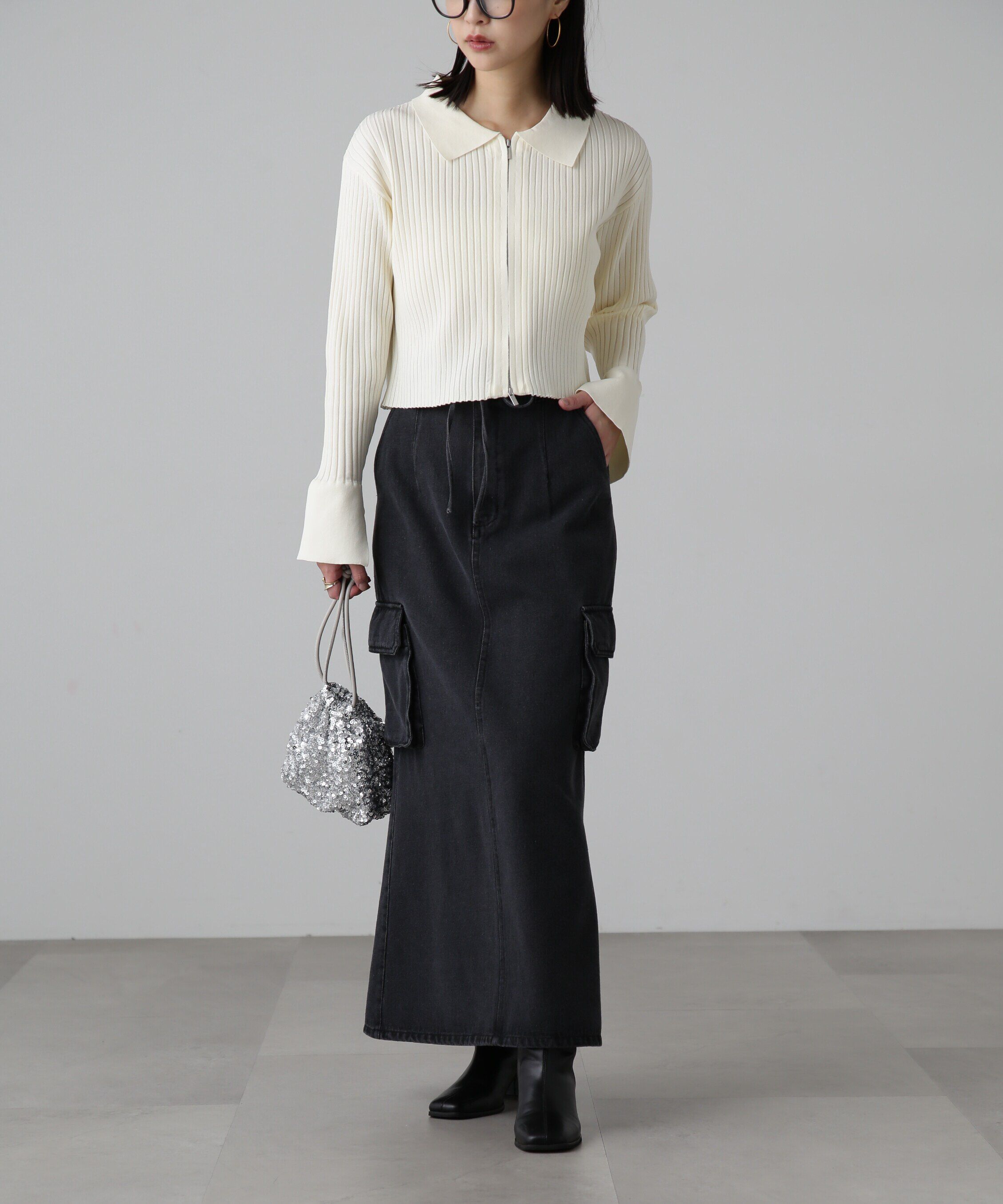  「[低身長サイズ/Sシリーズ]カーゴデニムナロースカート」|スカート|