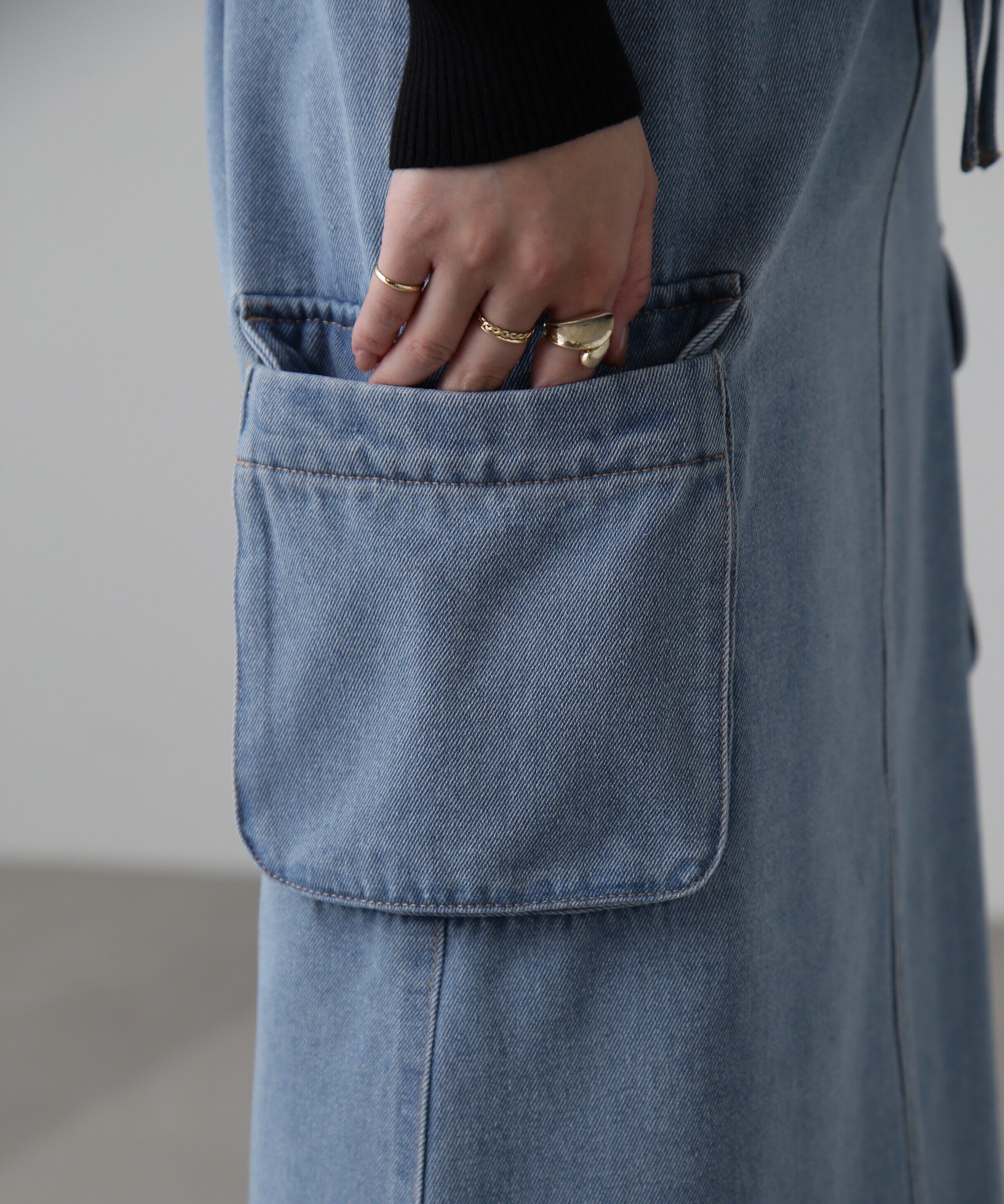  「[低身長サイズ/Sシリーズ]カーゴデニムナロースカート」|スカート|