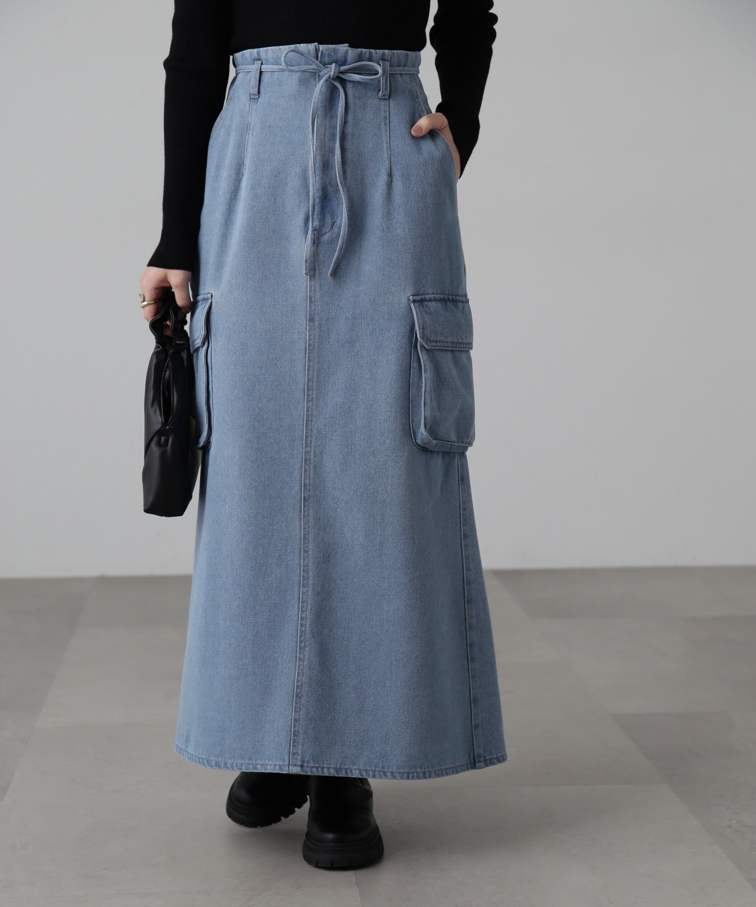  「[低身長サイズ/Sシリーズ]カーゴデニムナロースカート」|スカート|