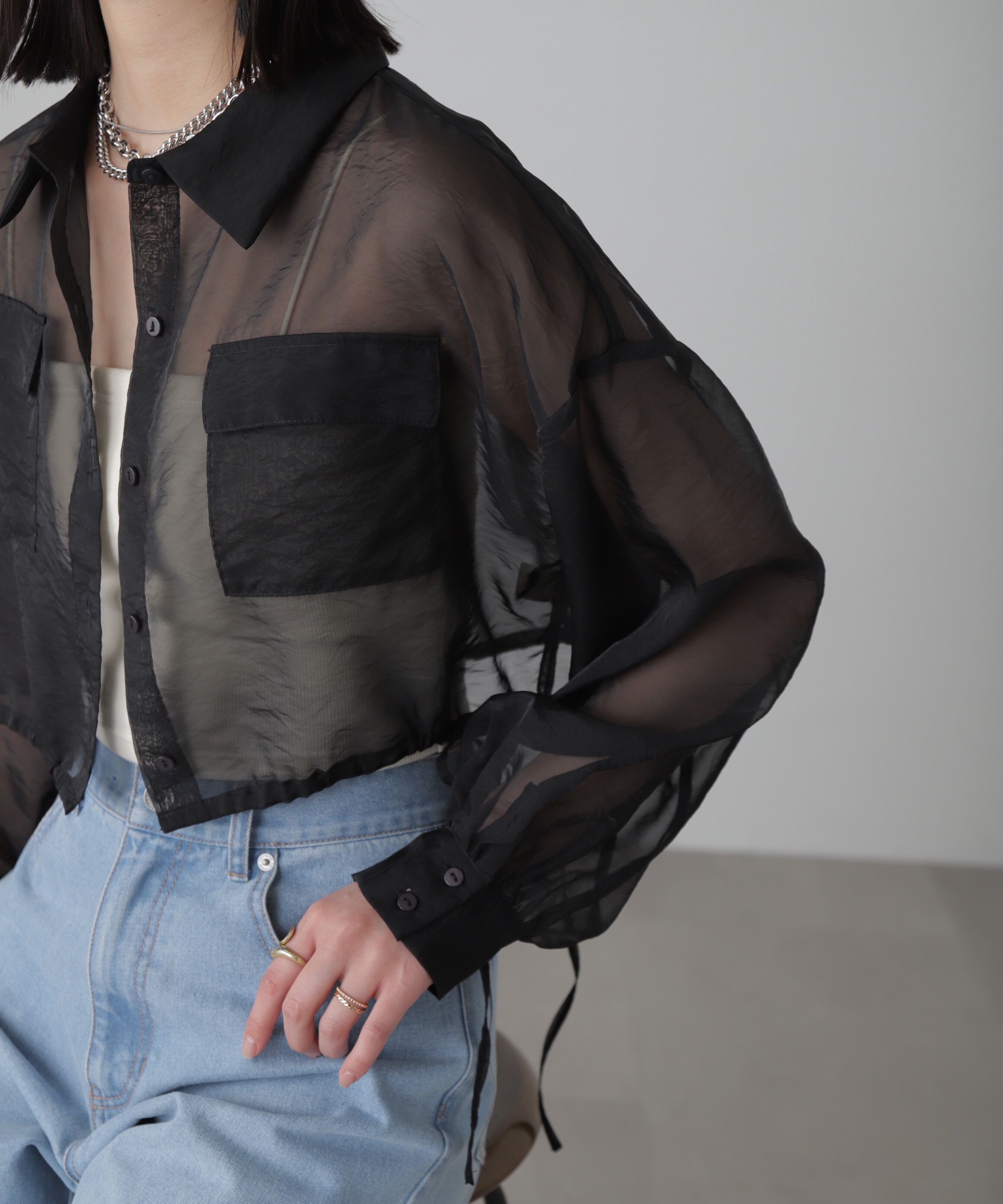  「裾ドロストショート丈シアーシャツ」|シャツ・ブラウス|