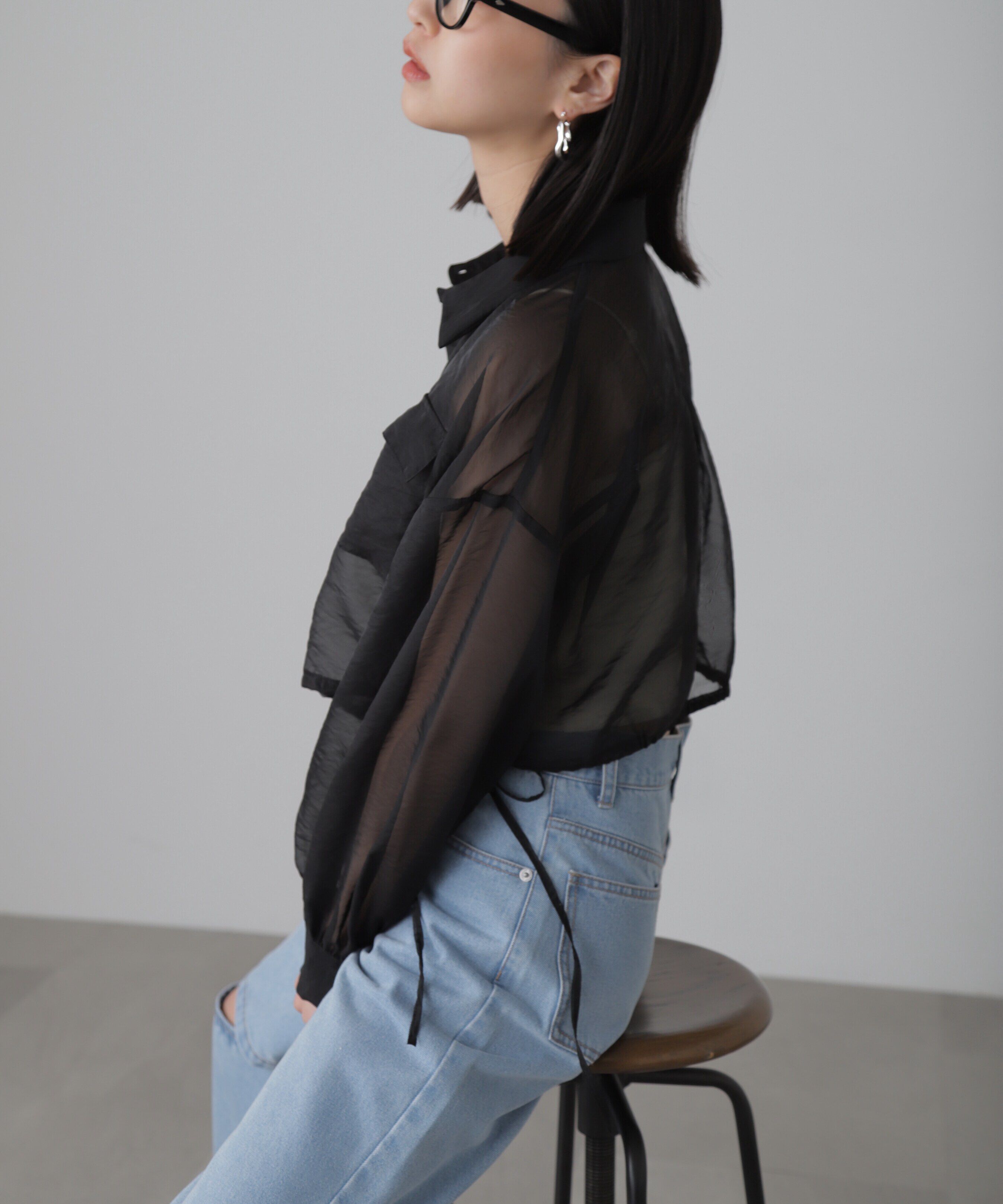  「裾ドロストショート丈シアーシャツ」|シャツ・ブラウス|