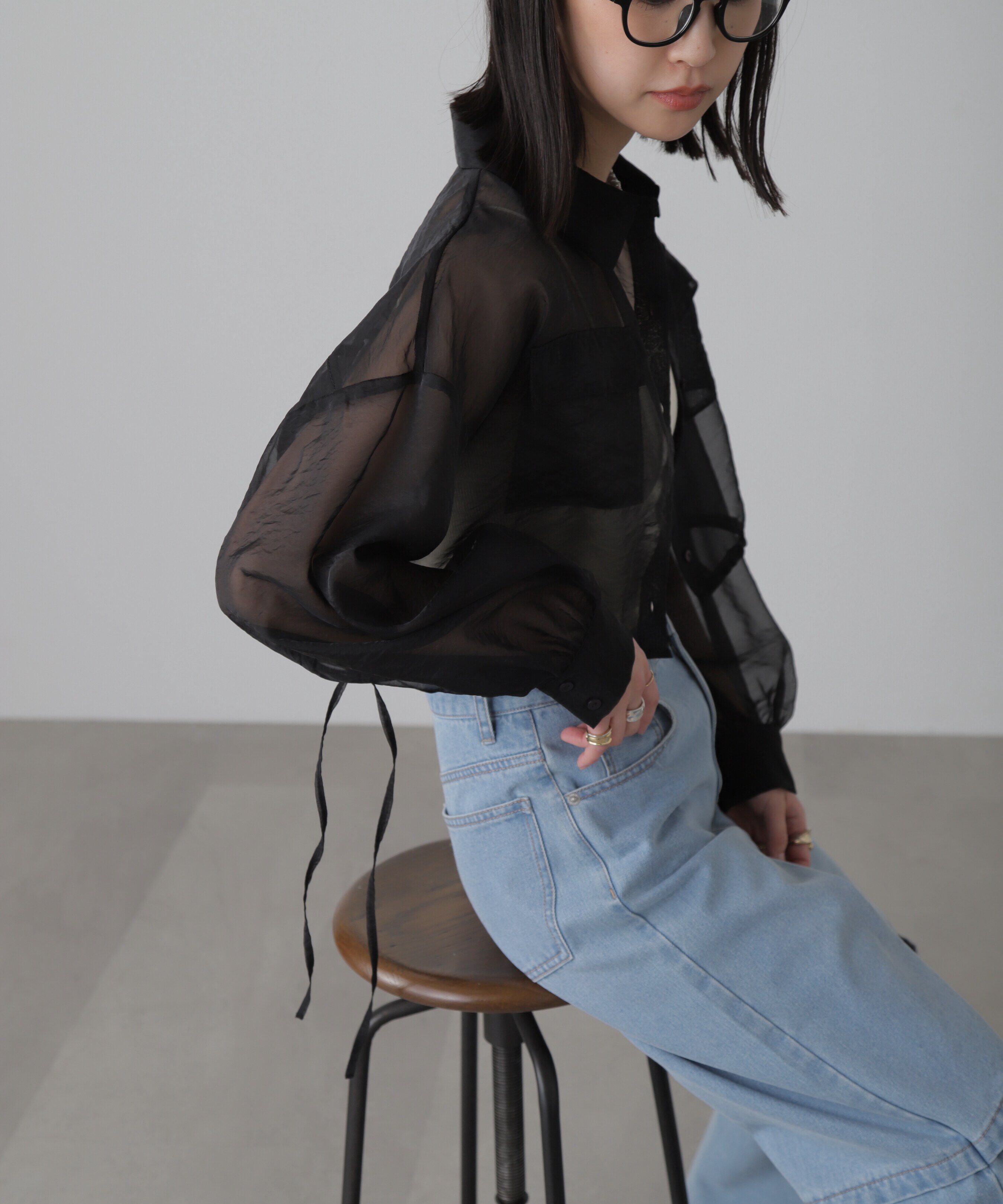  「裾ドロストショート丈シアーシャツ」|シャツ・ブラウス|