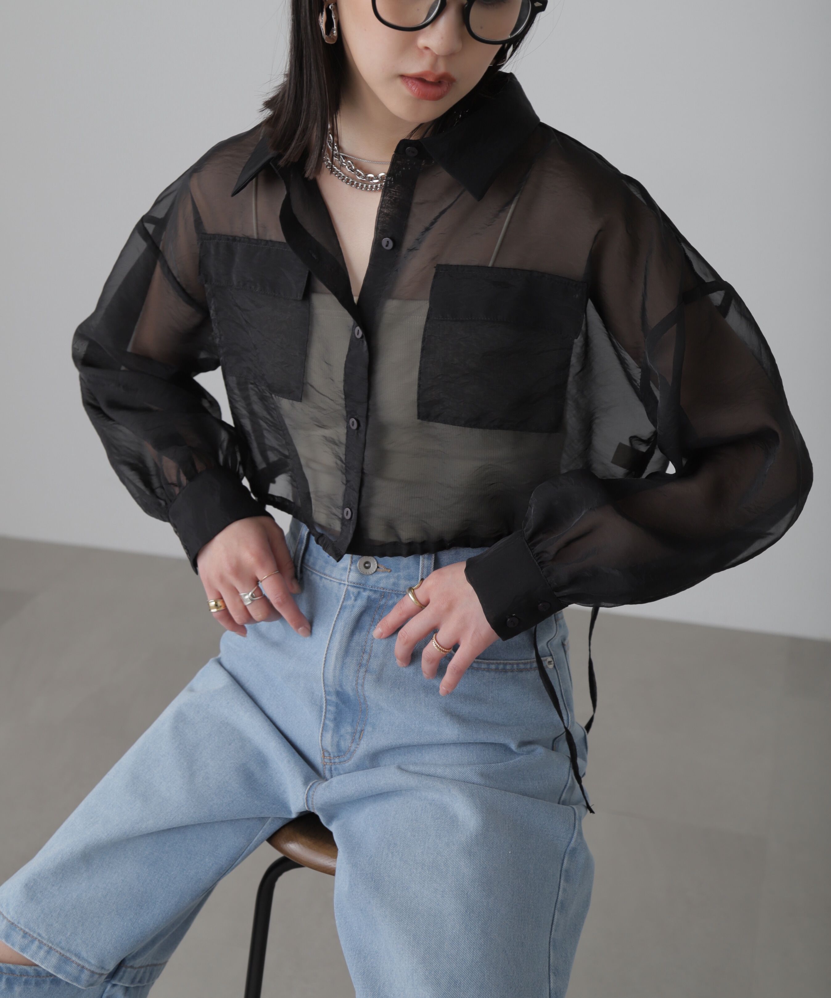  「裾ドロストショート丈シアーシャツ」|シャツ・ブラウス|