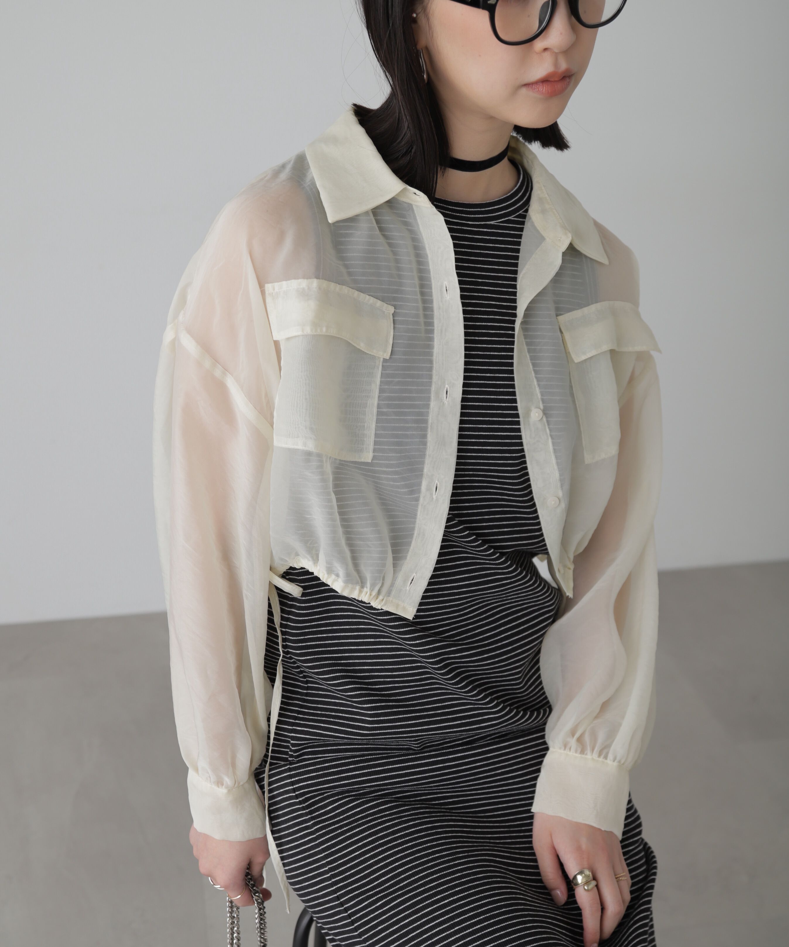  「裾ドロストショート丈シアーシャツ」|シャツ・ブラウス|オフ