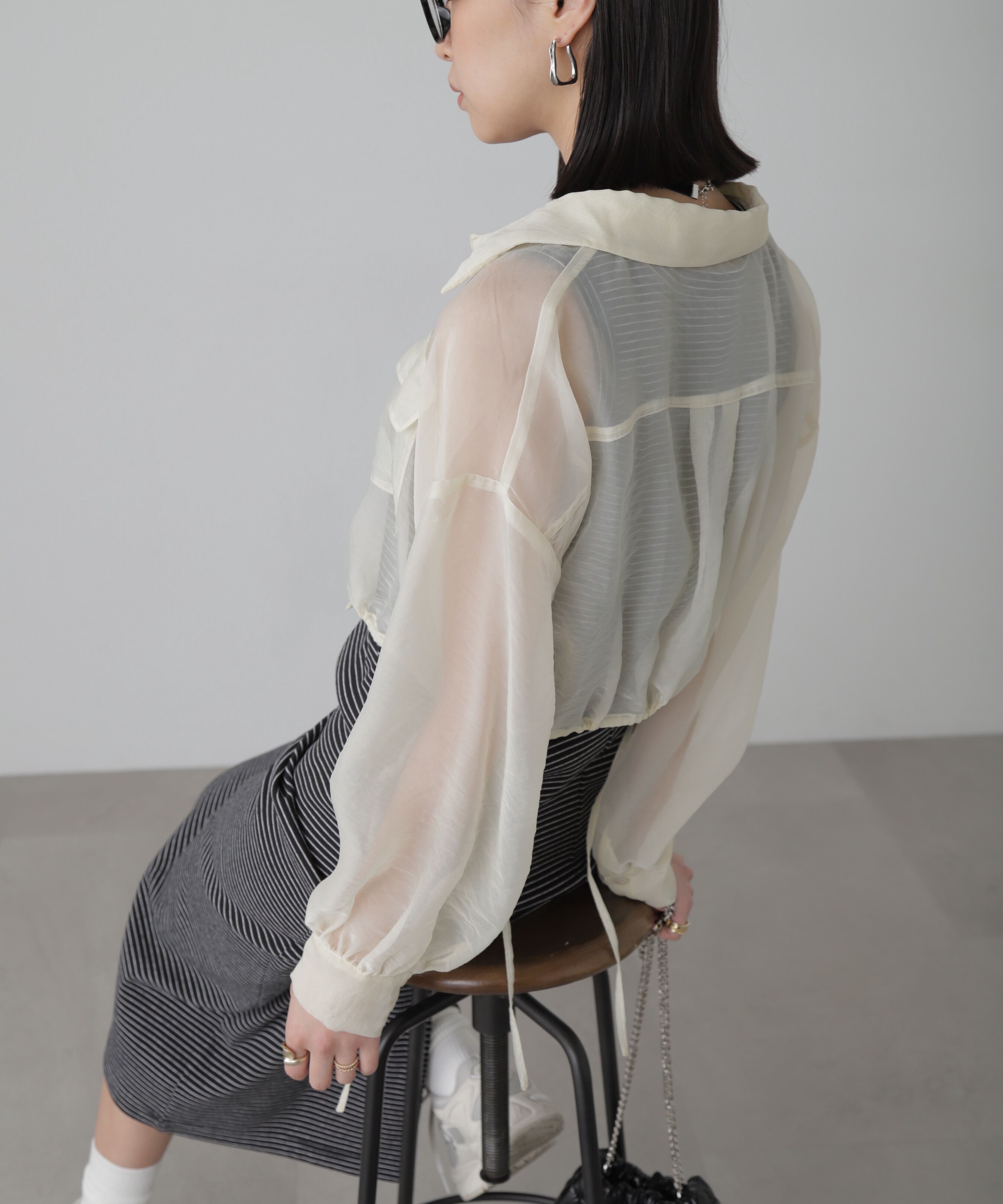  「裾ドロストショート丈シアーシャツ」|シャツ・ブラウス|