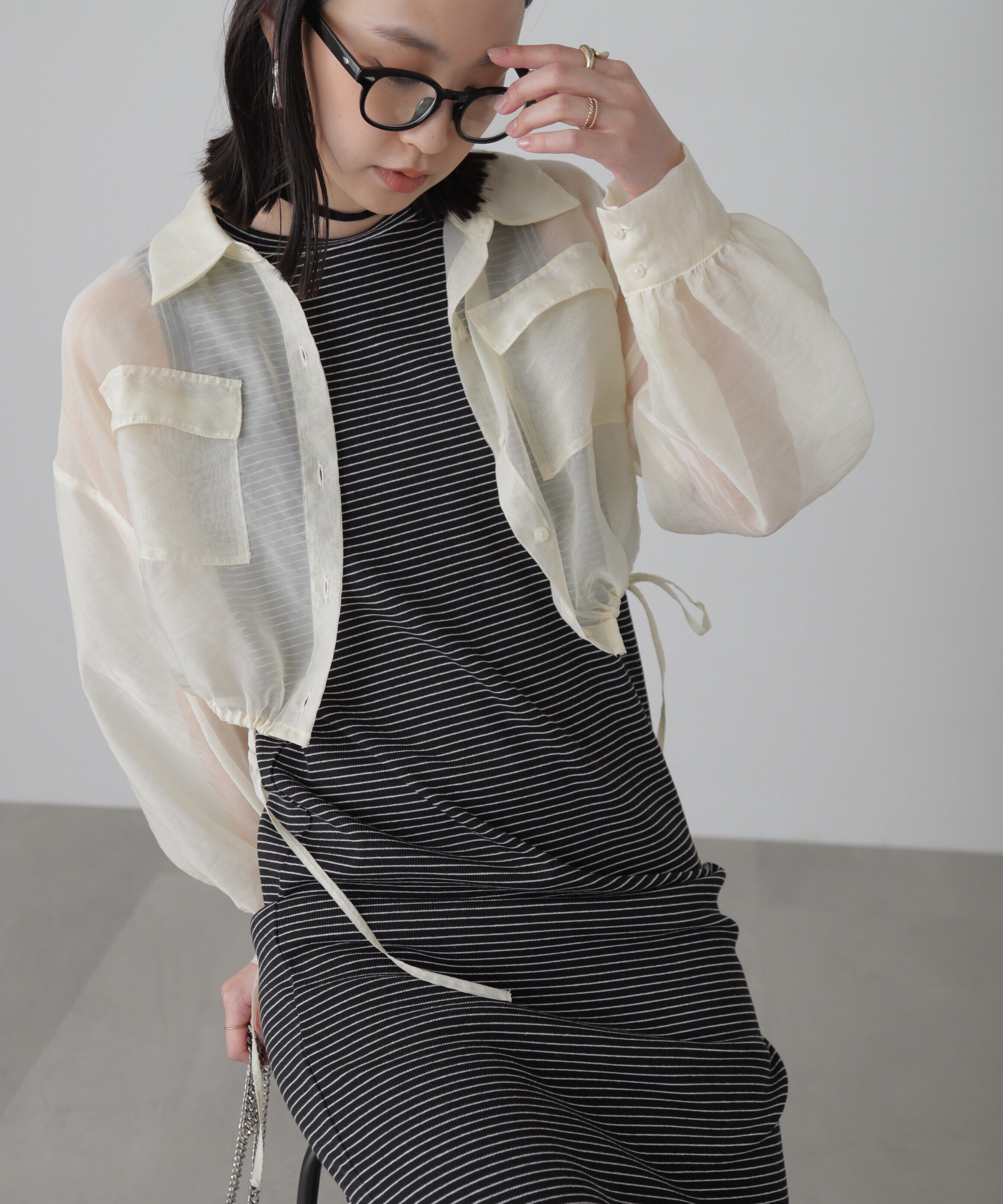  「裾ドロストショート丈シアーシャツ」|シャツ・ブラウス|