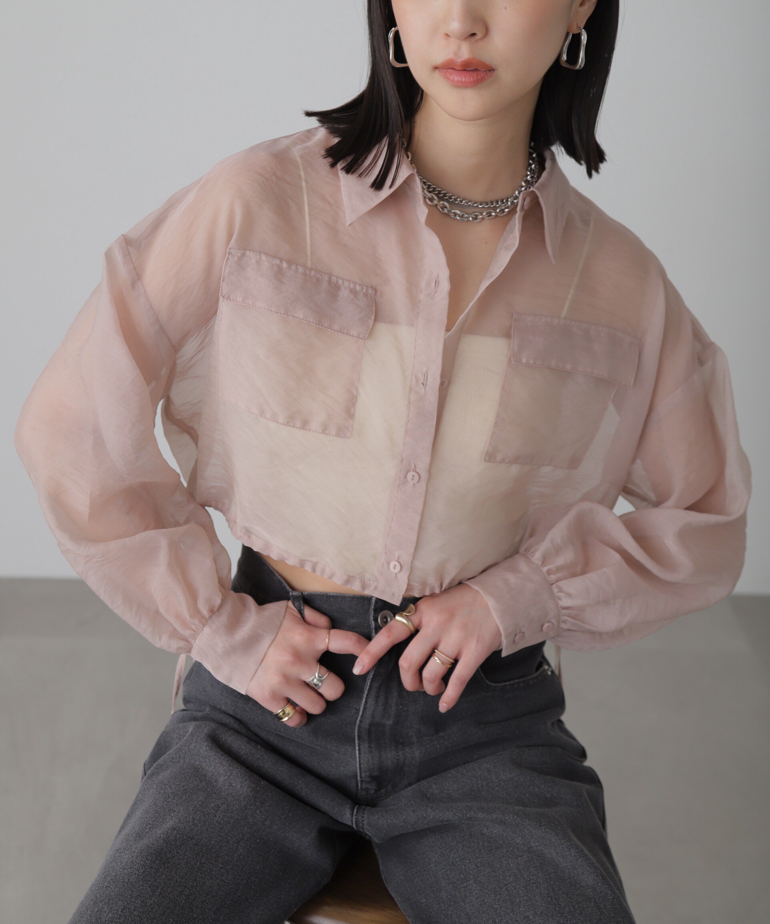  「裾ドロストショート丈シアーシャツ」|シャツ・ブラウス|