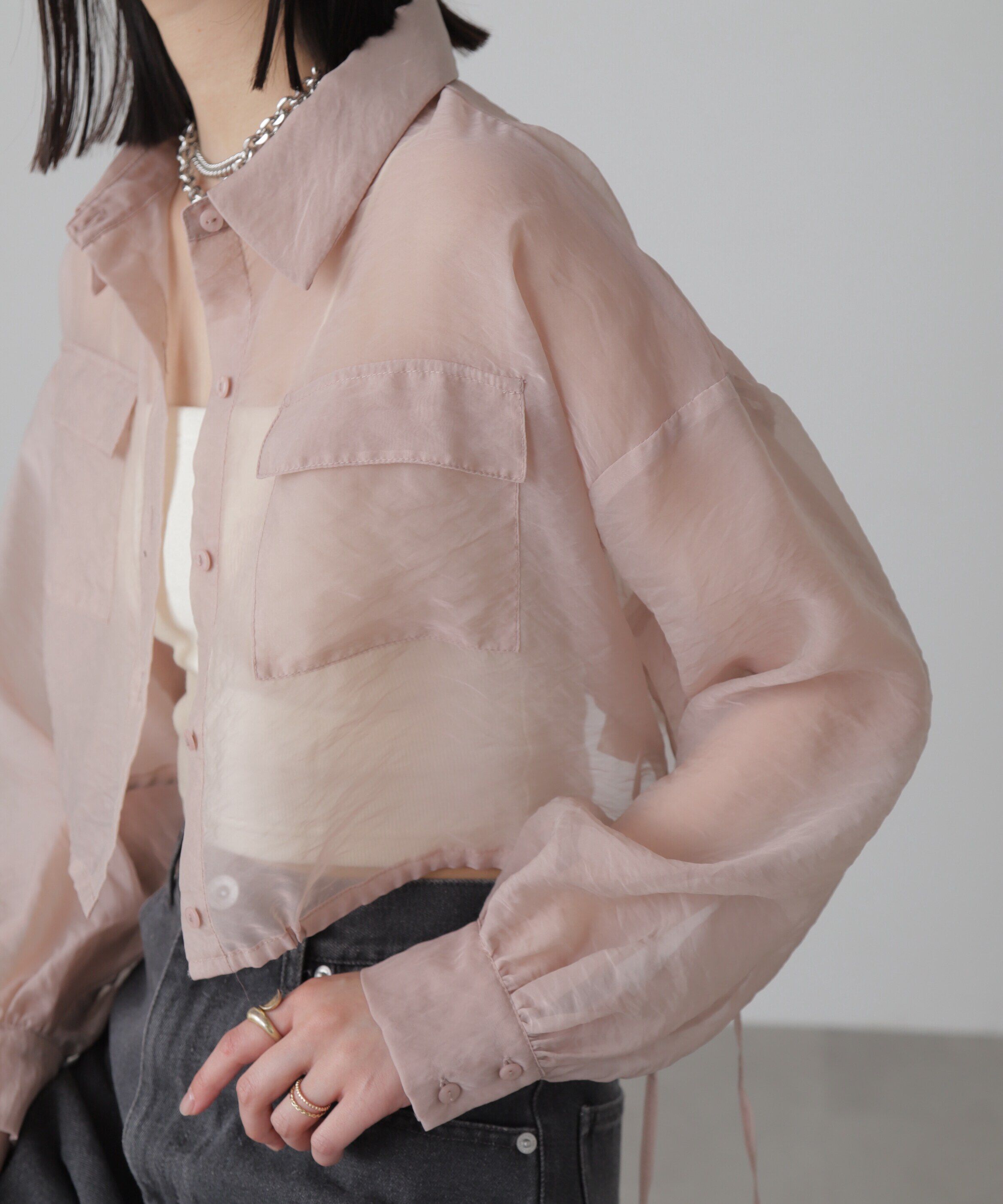  「裾ドロストショート丈シアーシャツ」|シャツ・ブラウス|