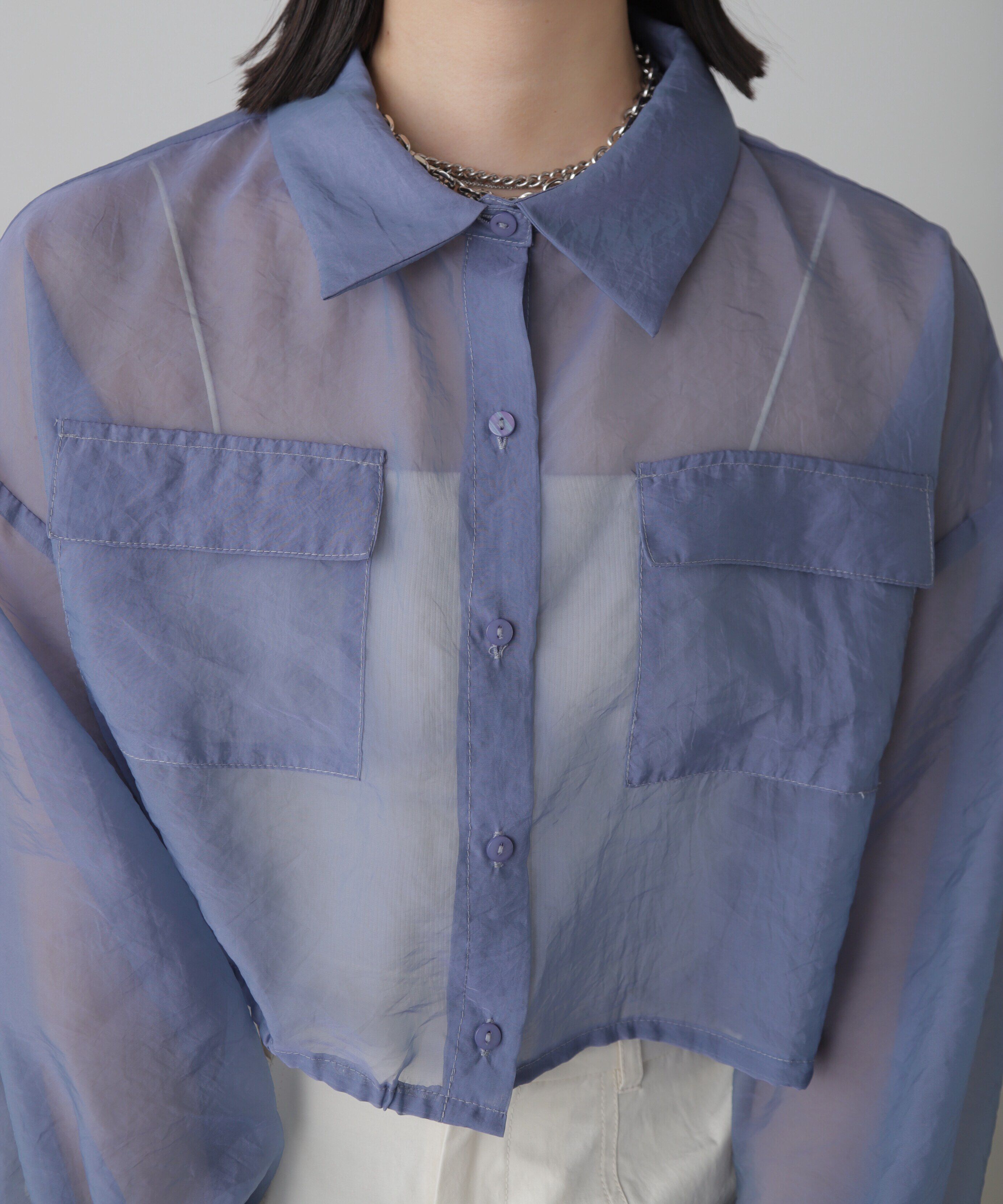  「裾ドロストショート丈シアーシャツ」|シャツ・ブラウス|