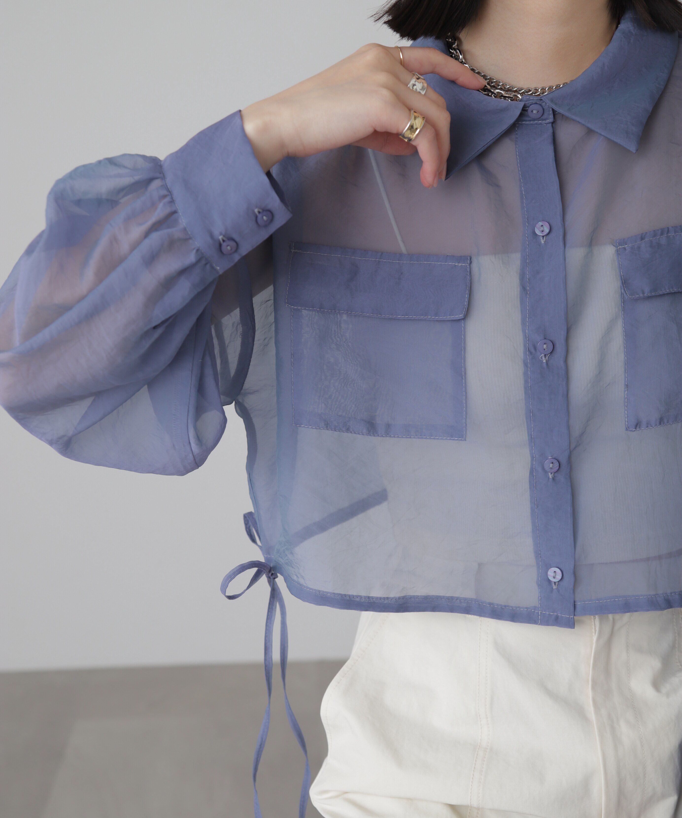  「裾ドロストショート丈シアーシャツ」|シャツ・ブラウス|