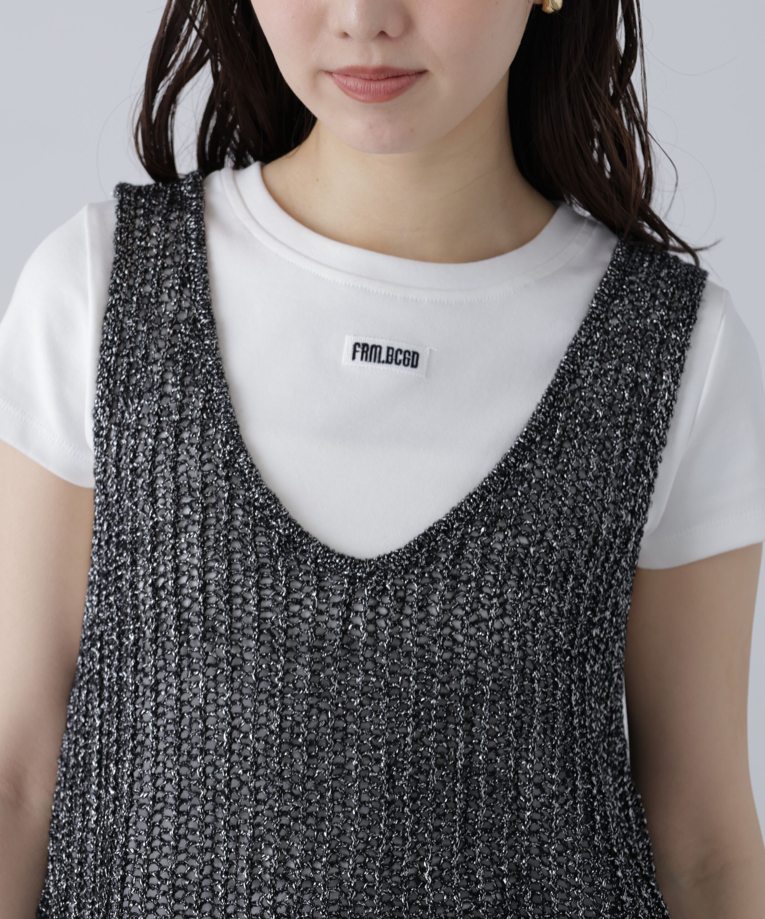  「前後2wayラメニットメッシュベスト」|ニット・セーター|