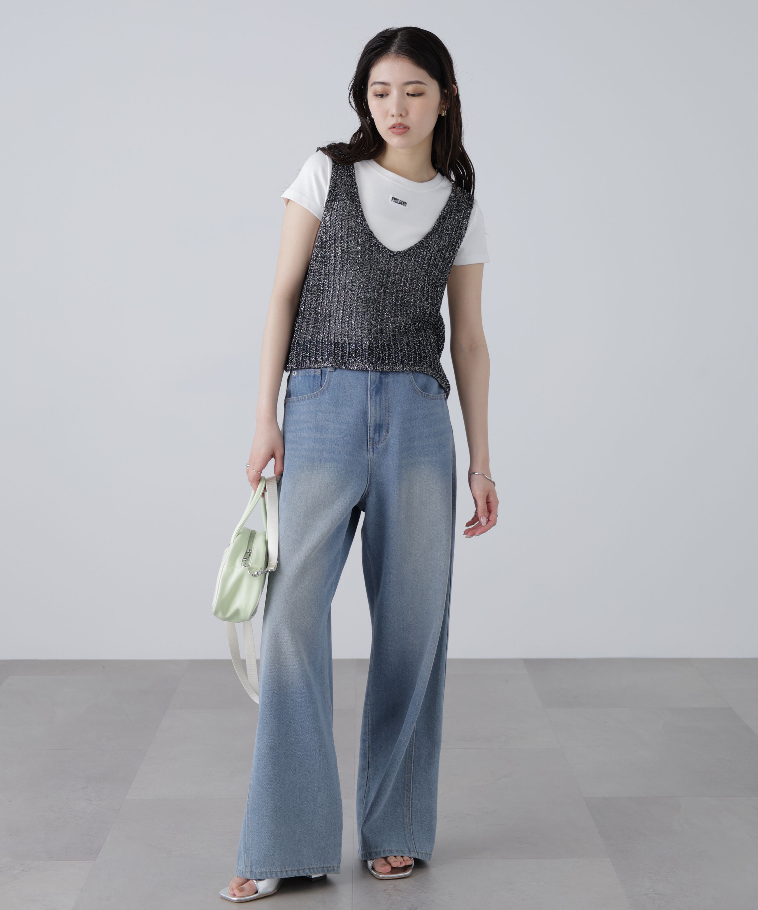  「前後2wayラメニットメッシュベスト」|ニット・セーター|