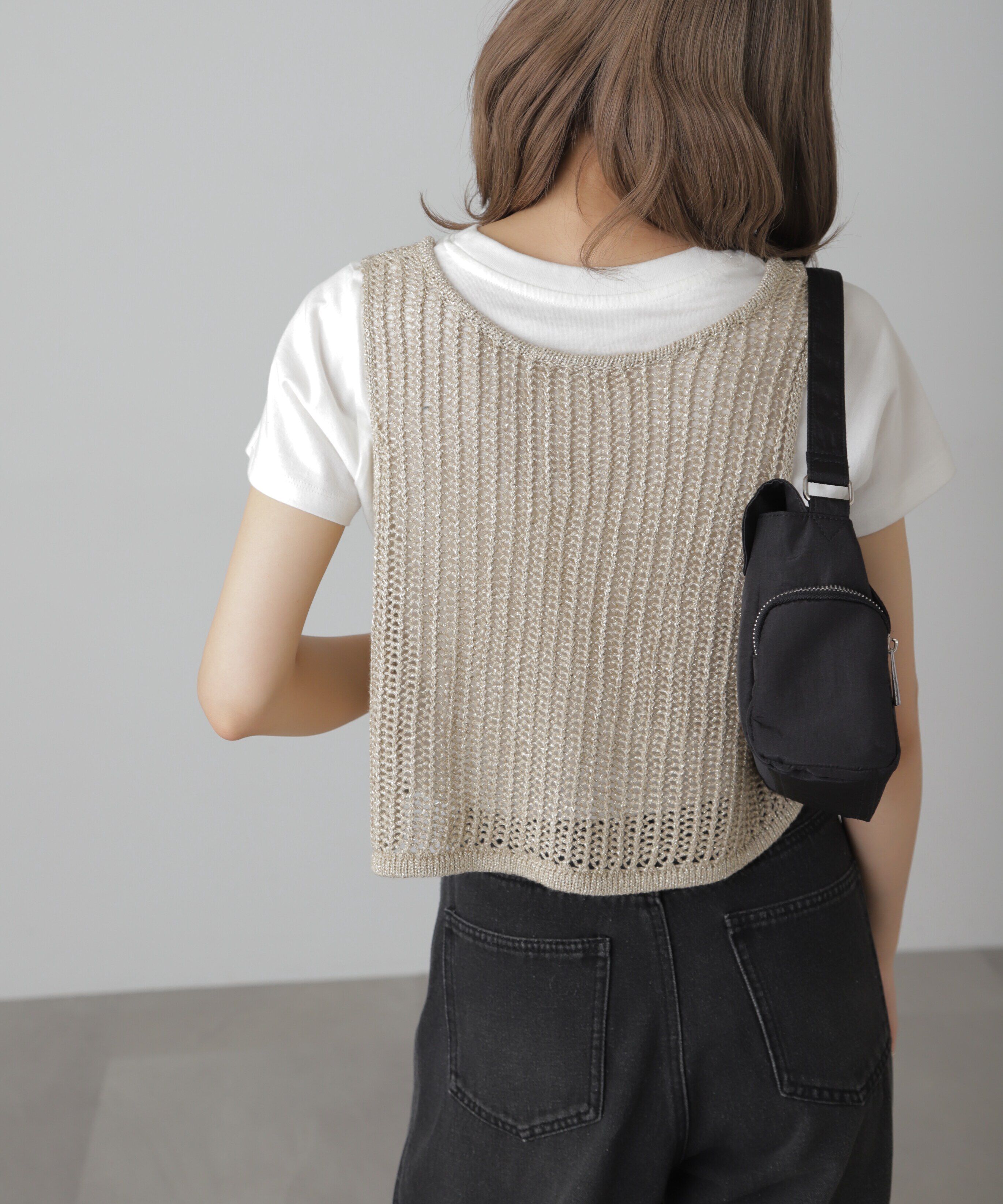  「前後2wayラメニットメッシュベスト」|ニット・セーター|