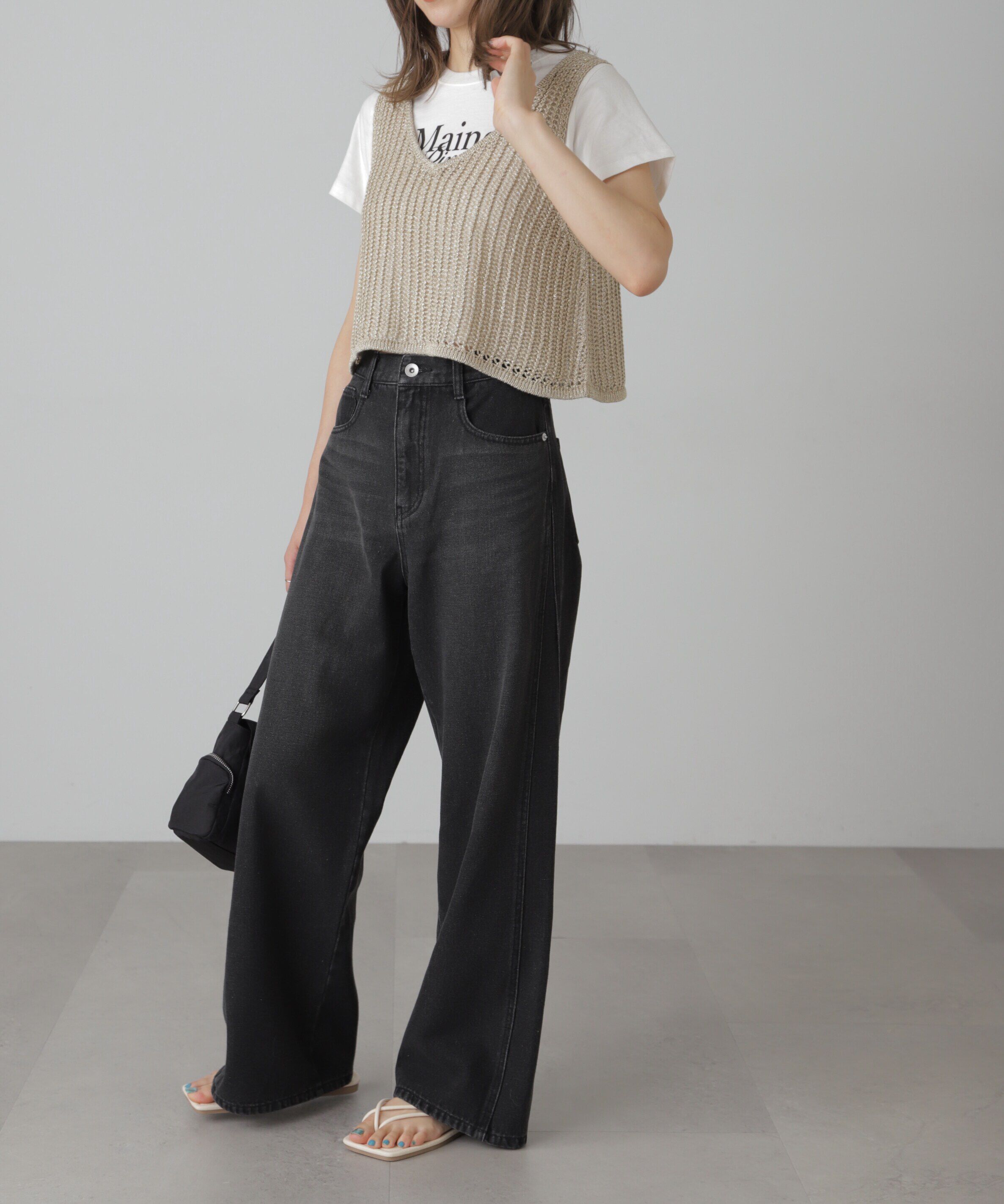  「前後2wayラメニットメッシュベスト」|ニット・セーター|