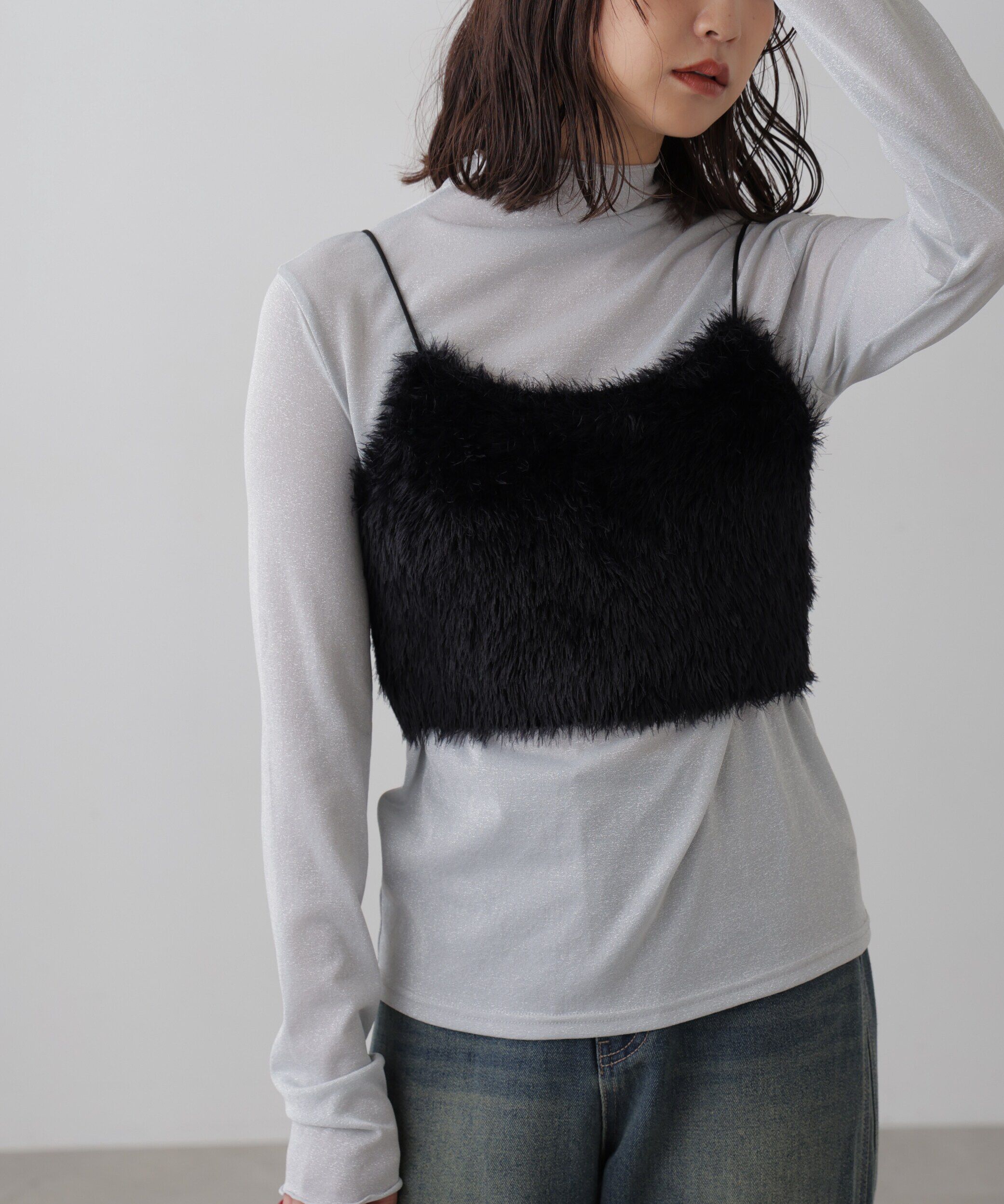  「シャギーキャミソールビスチェ」|ニット・セーター|ブラック