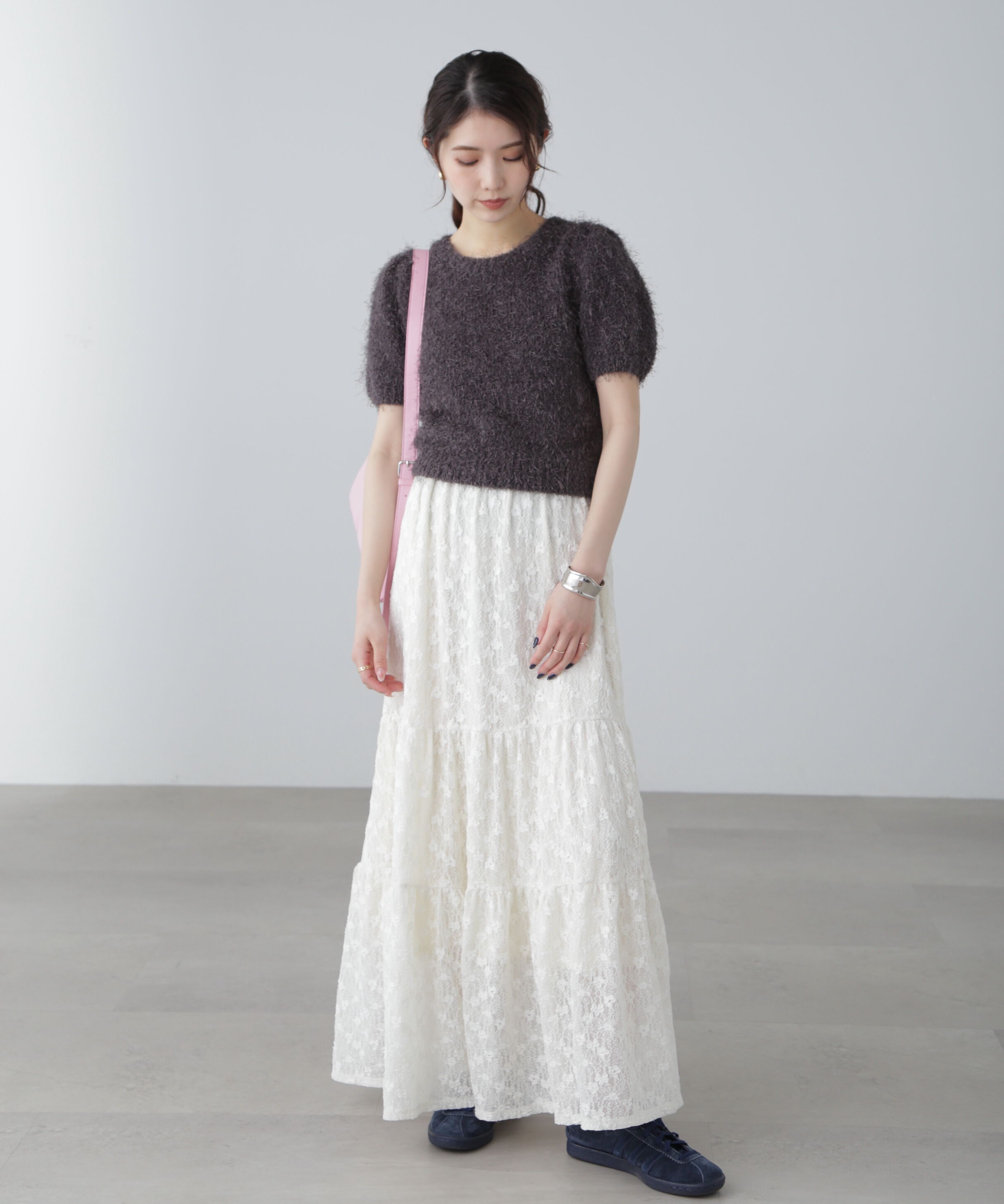  「フェザーパフスリーブ半袖ニット」|ニット・セーター|