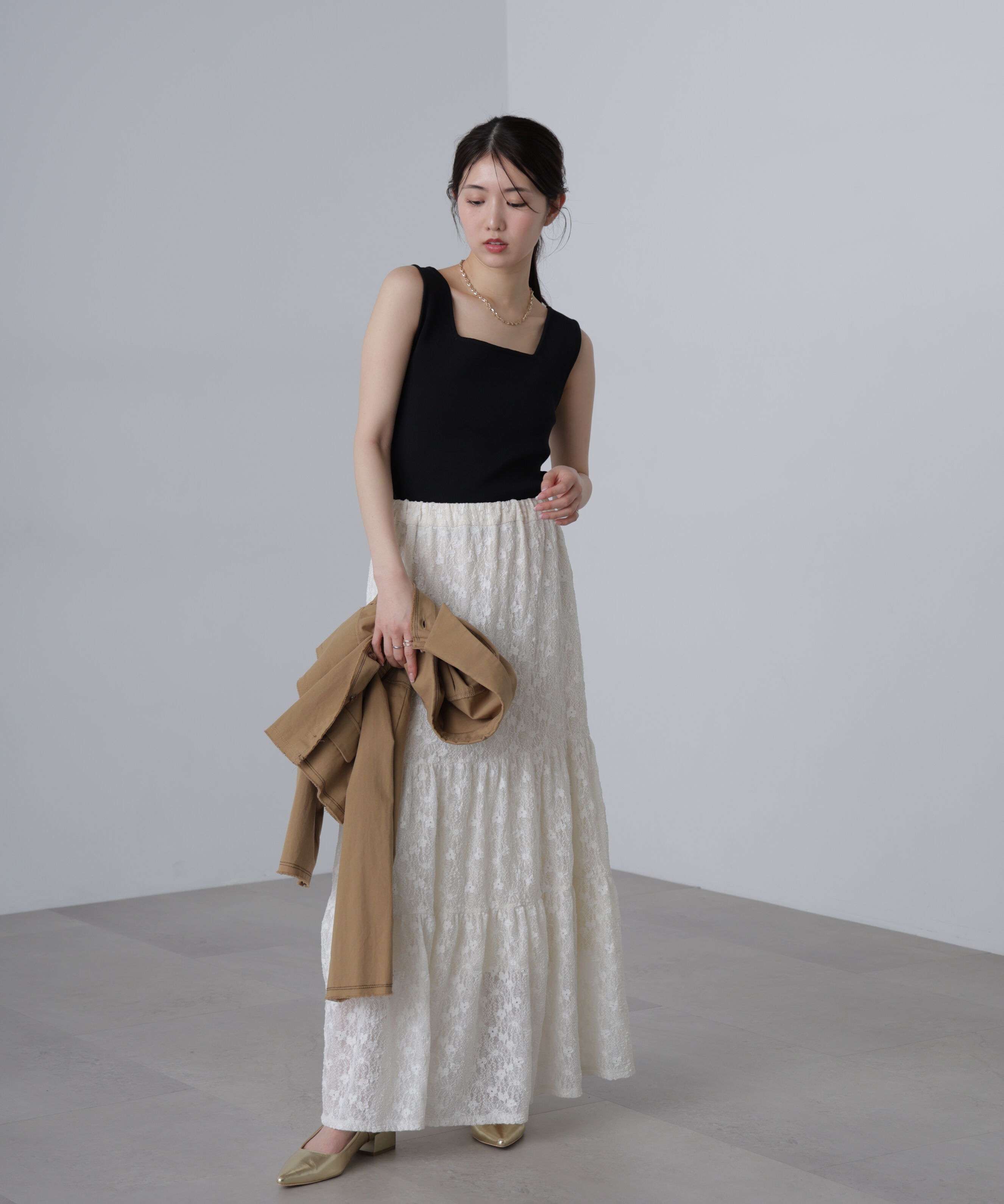  「〈洗える〉マシンウォッシャブル総針スクエアネックタンクニット」|ニット・セーター|