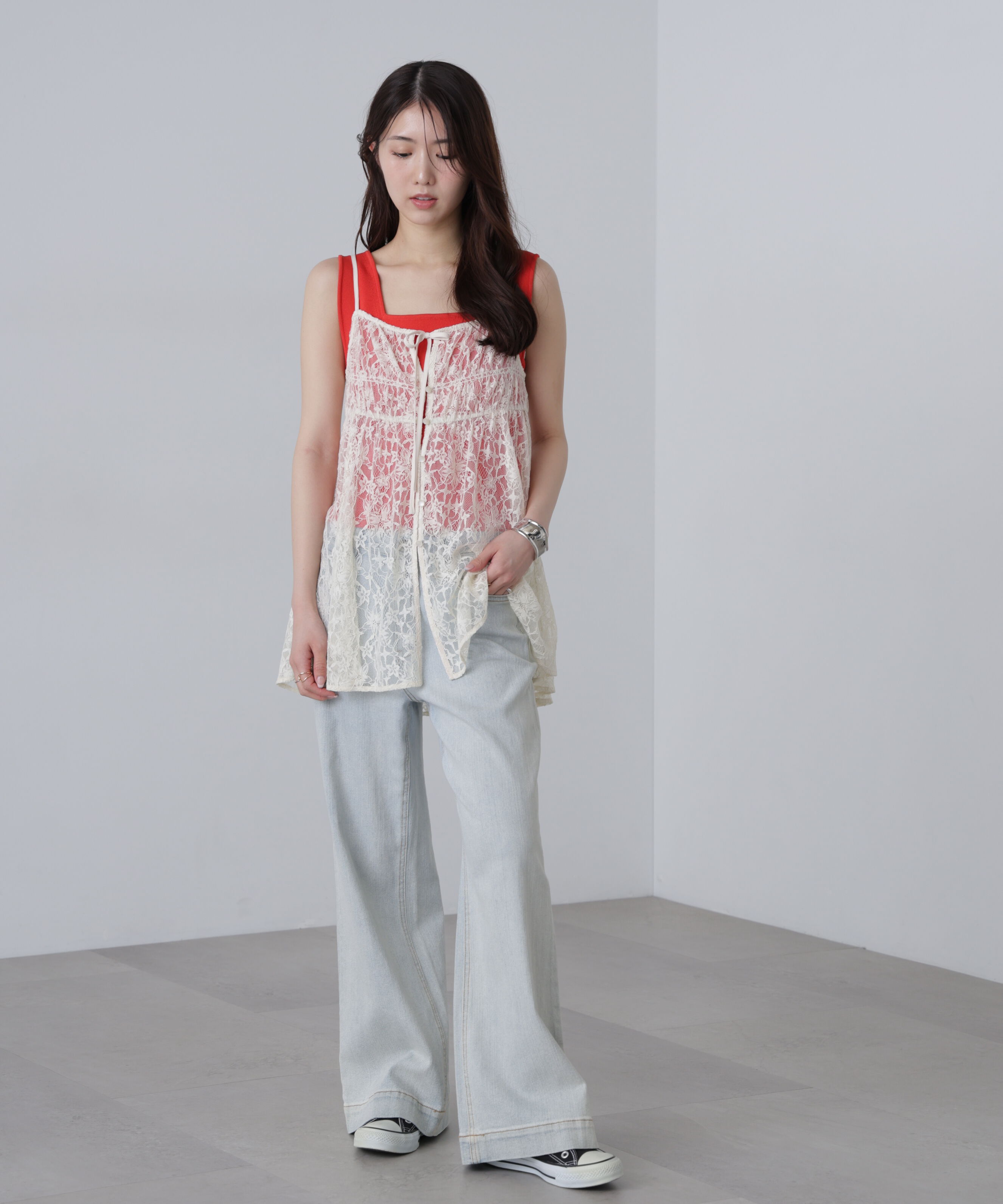  「〈洗える〉マシンウォッシャブル総針スクエアネックタンクニット」|ニット・セーター|