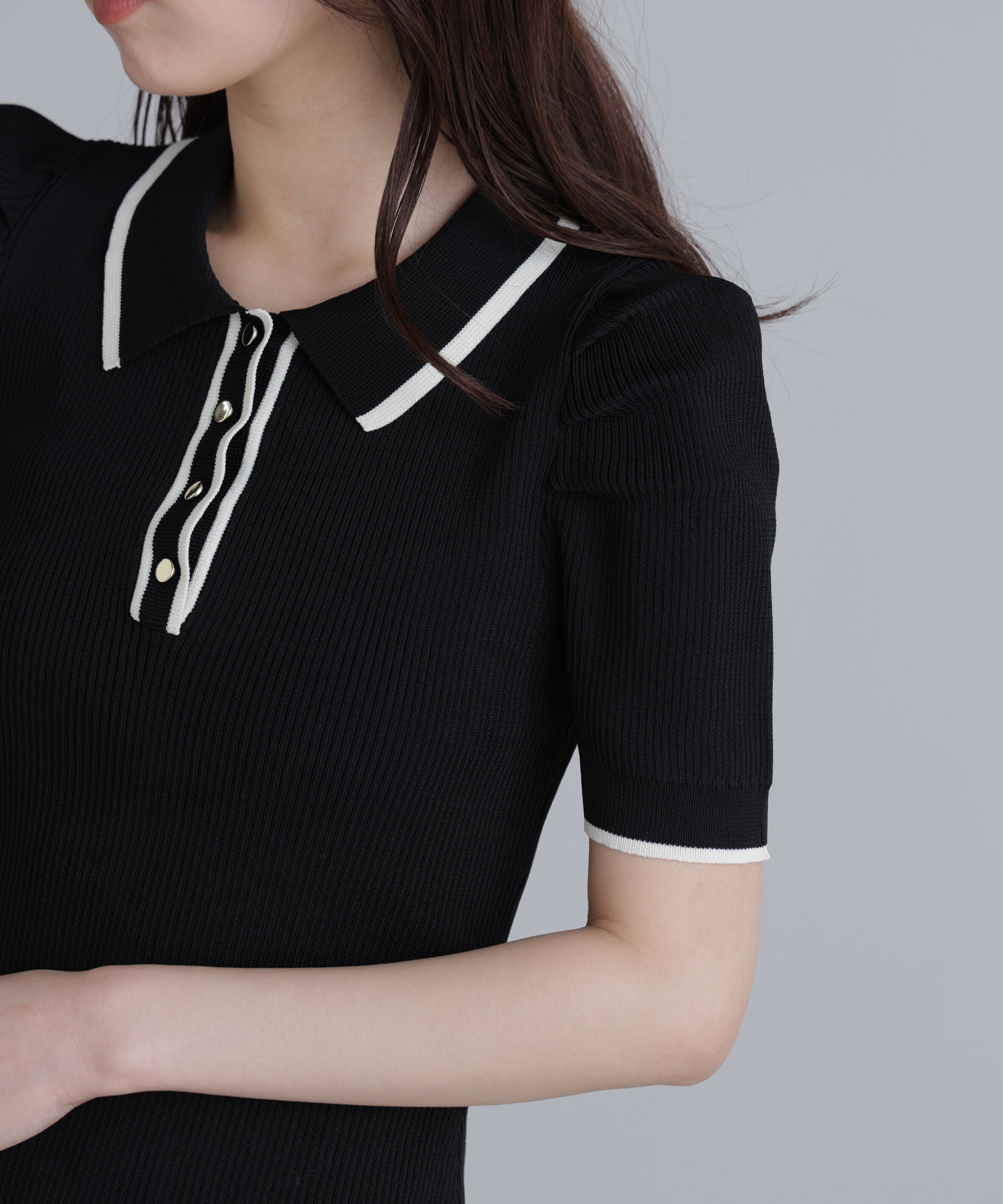  「配色ラインポロニットワンピース」|ワンピース|