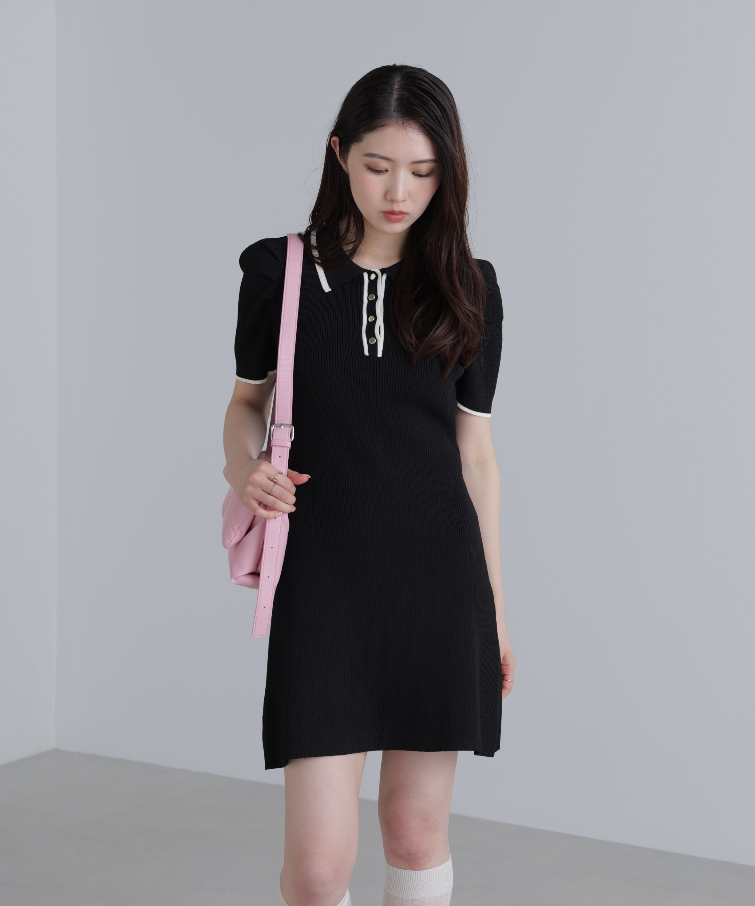  「配色ラインポロニットワンピース」|ワンピース|