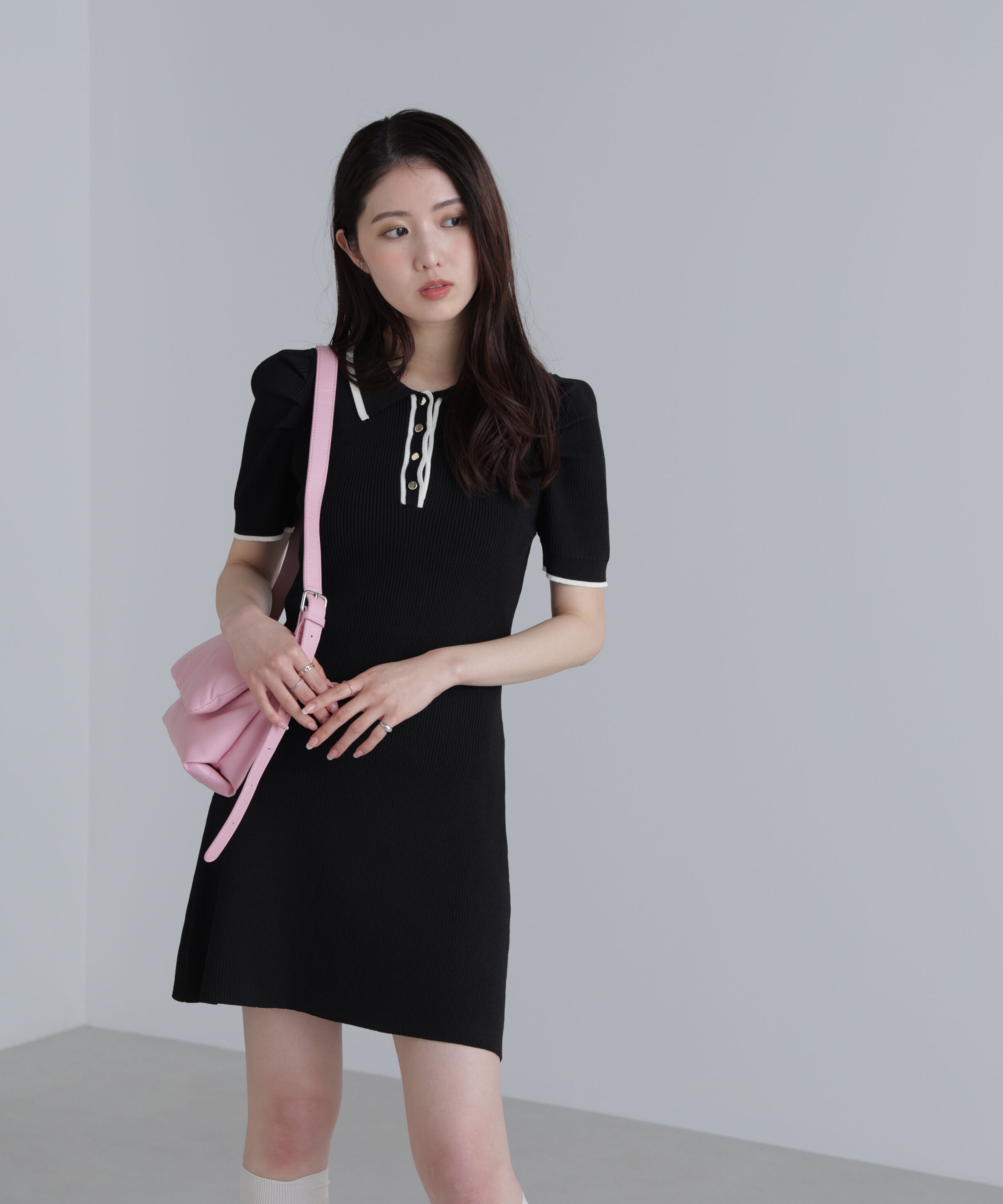  「配色ラインポロニットワンピース」|ワンピース|