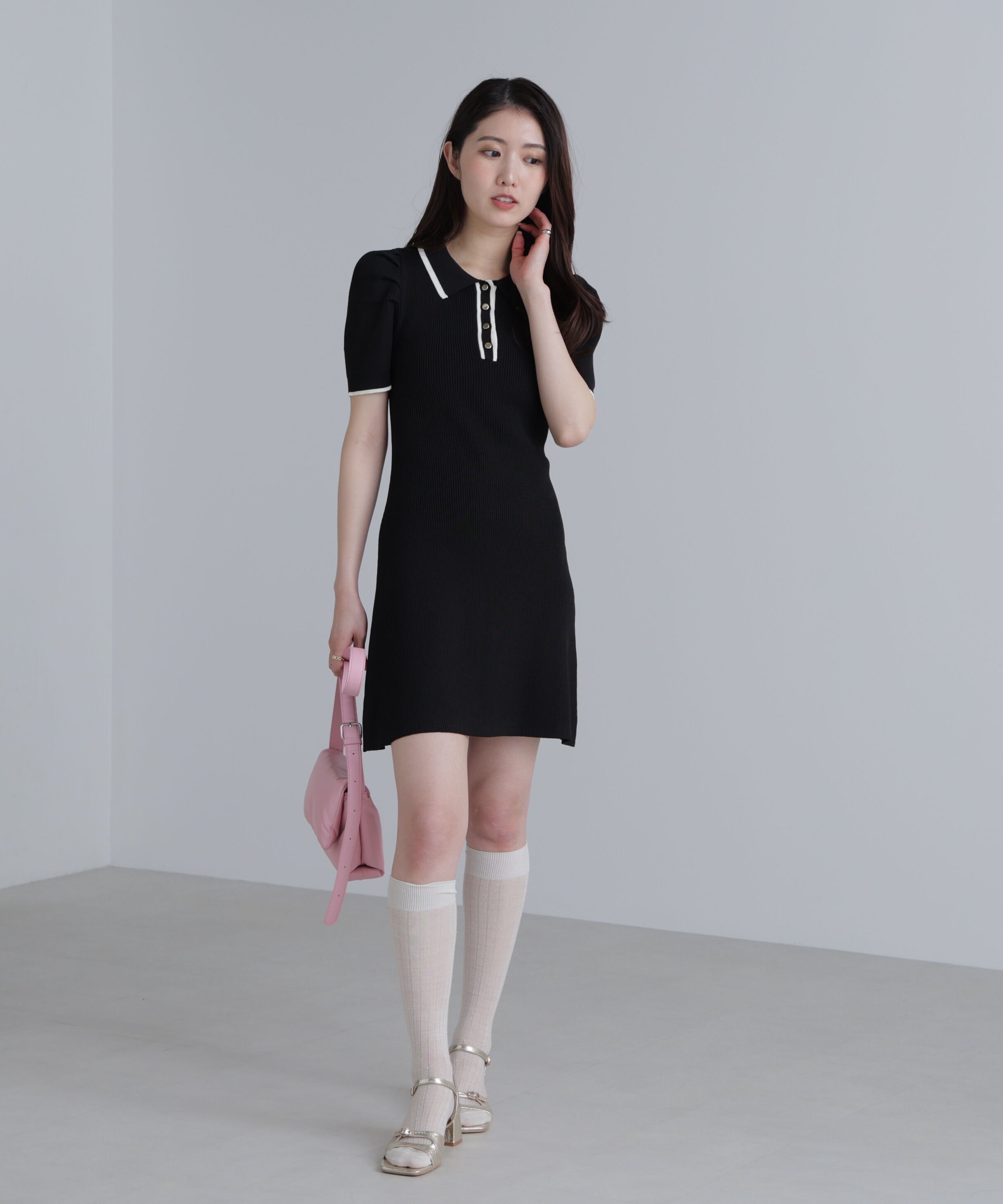  「配色ラインポロニットワンピース」|ワンピース|