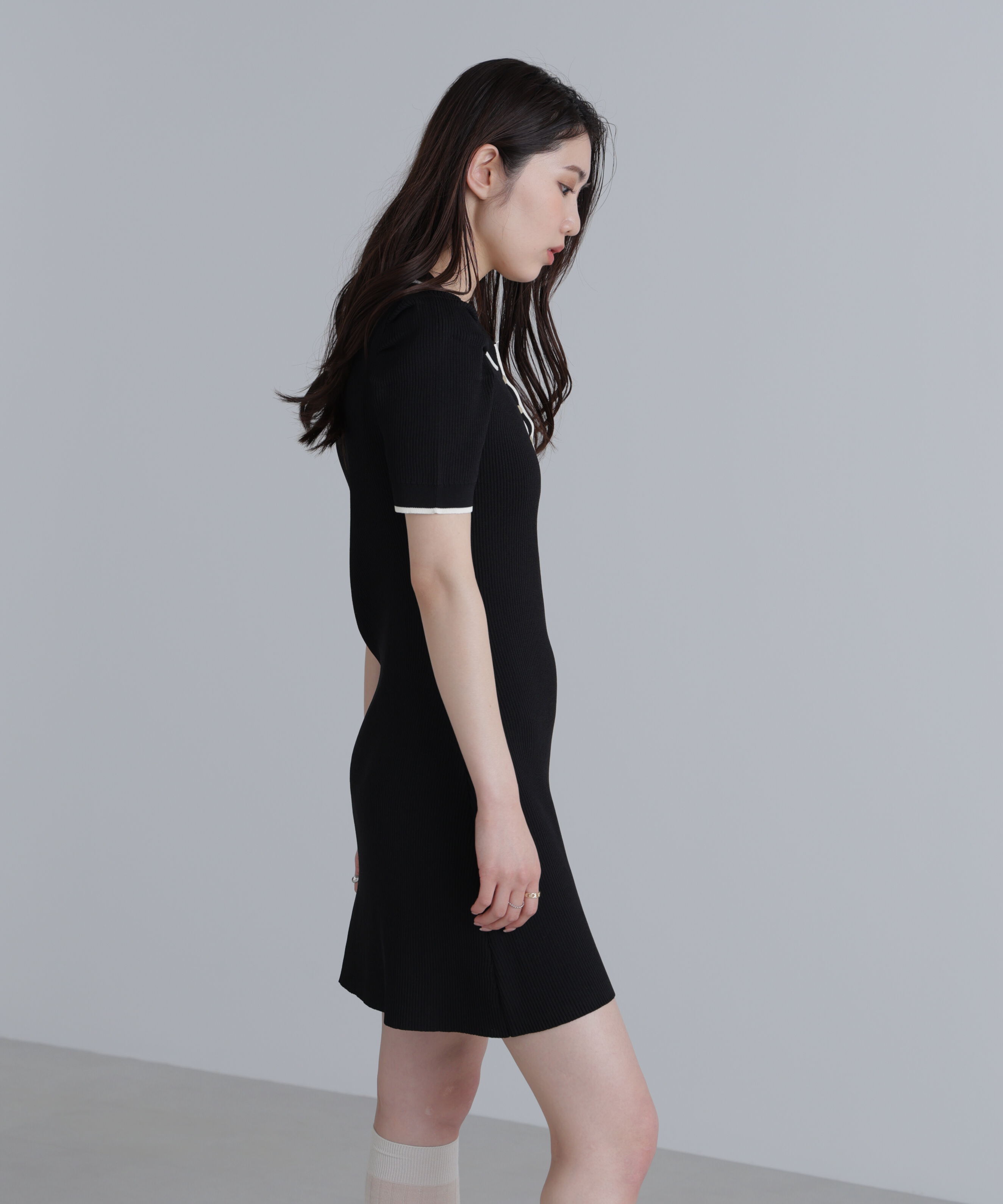  「配色ラインポロニットワンピース」|ワンピース|