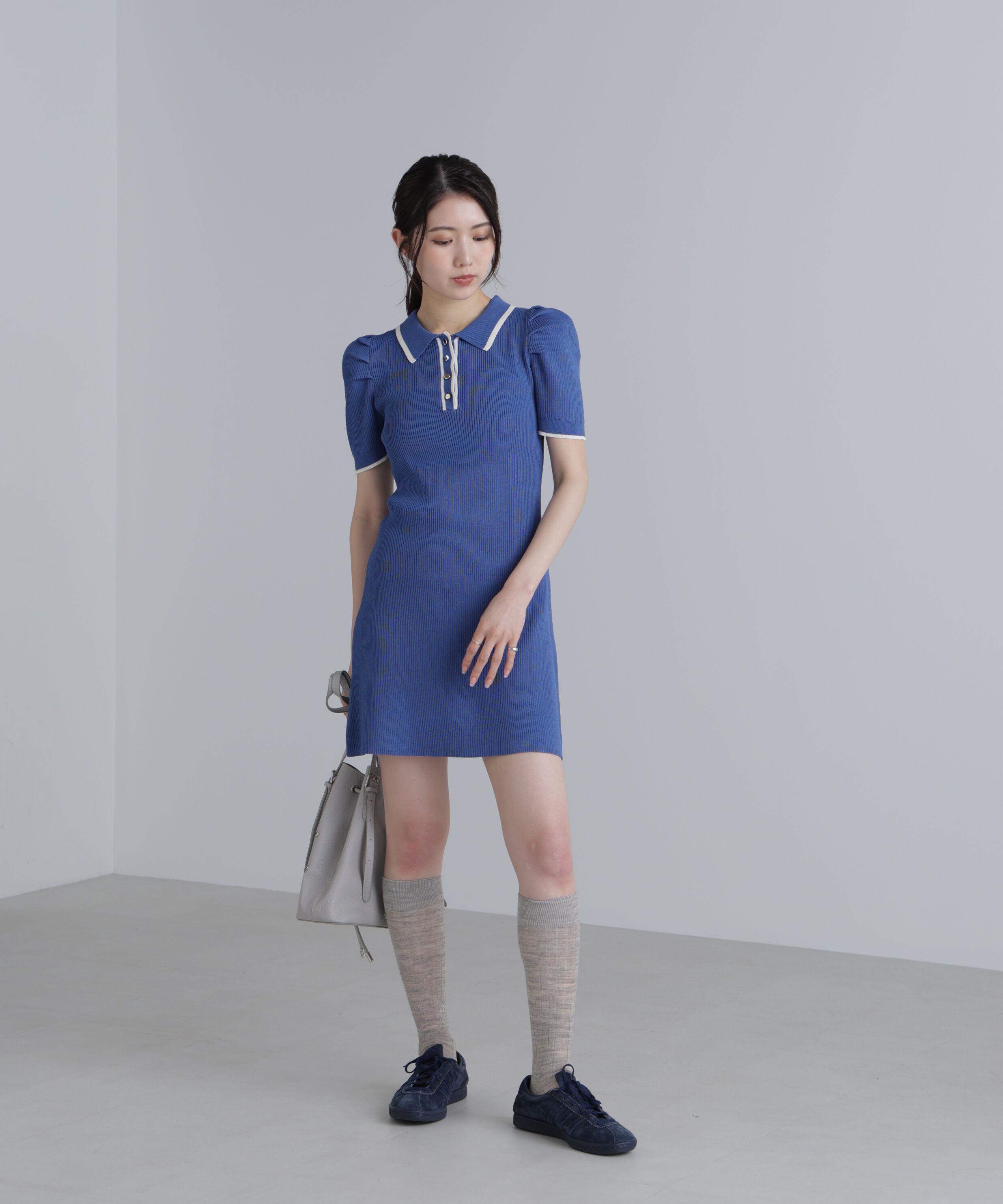  「配色ラインポロニットワンピース」|ワンピース|