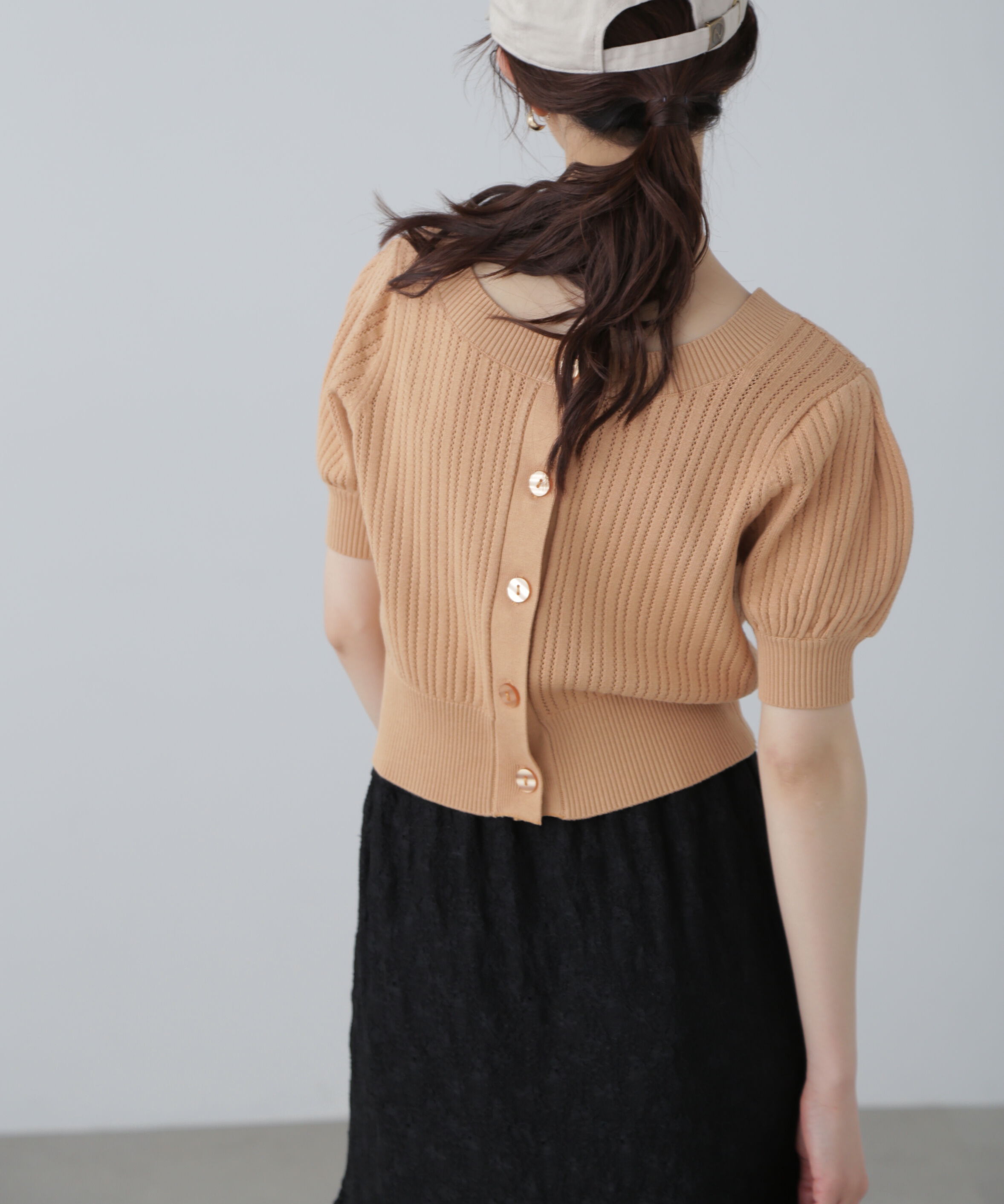  「透かし編み前後2wayカーディガン」|ニット・セーター|オレンジ