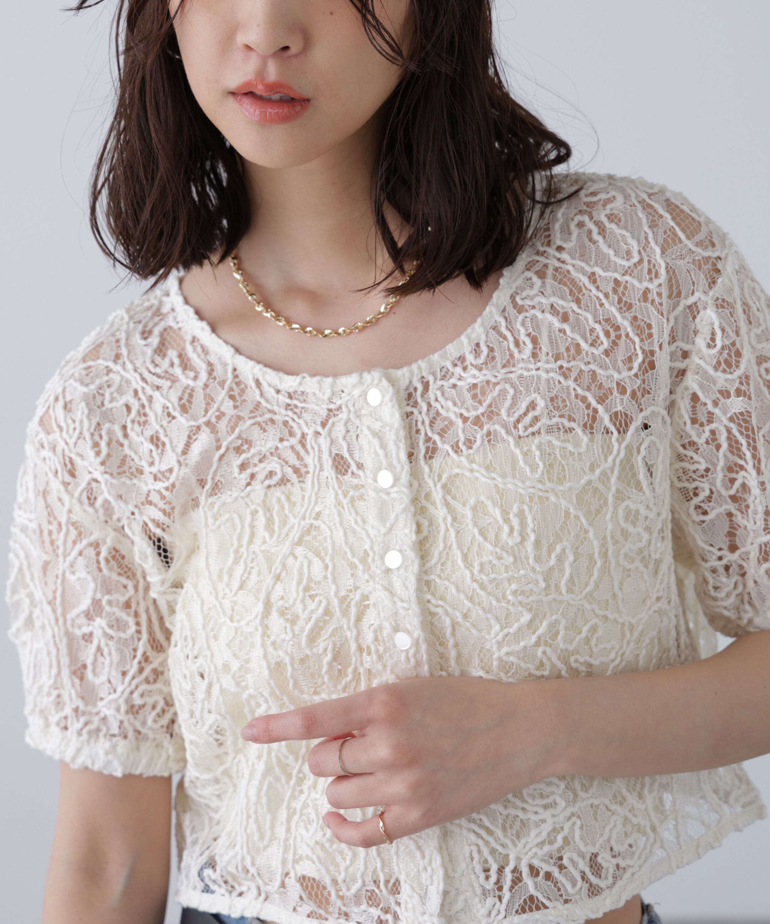  「レースコード刺繍前後2wayブラウス」|シャツ・ブラウス|