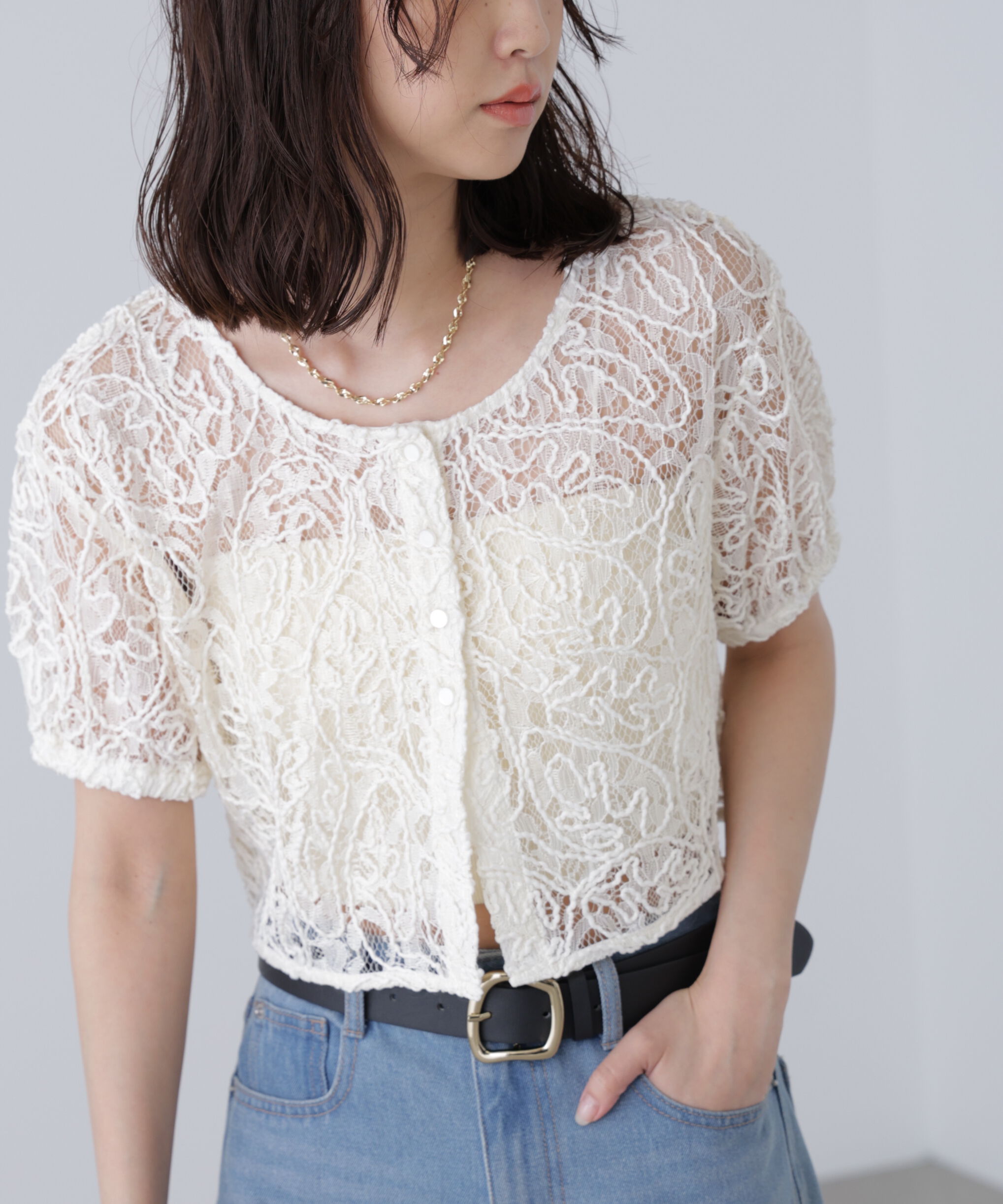  「レースコード刺繍前後2wayブラウス」|シャツ・ブラウス|