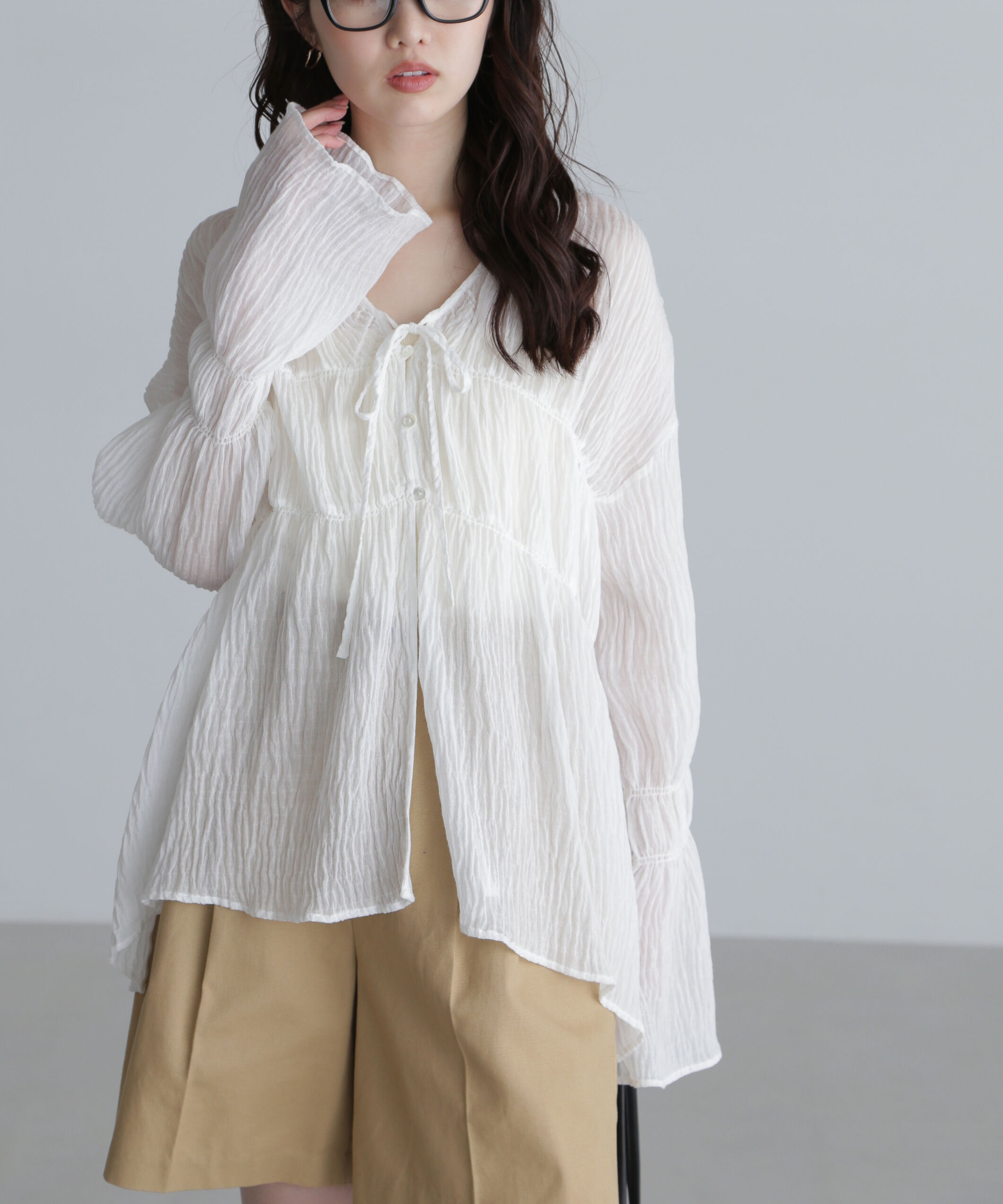 「シャーリングドロストチュニックブラウス」|シャツ・ブラウス|
