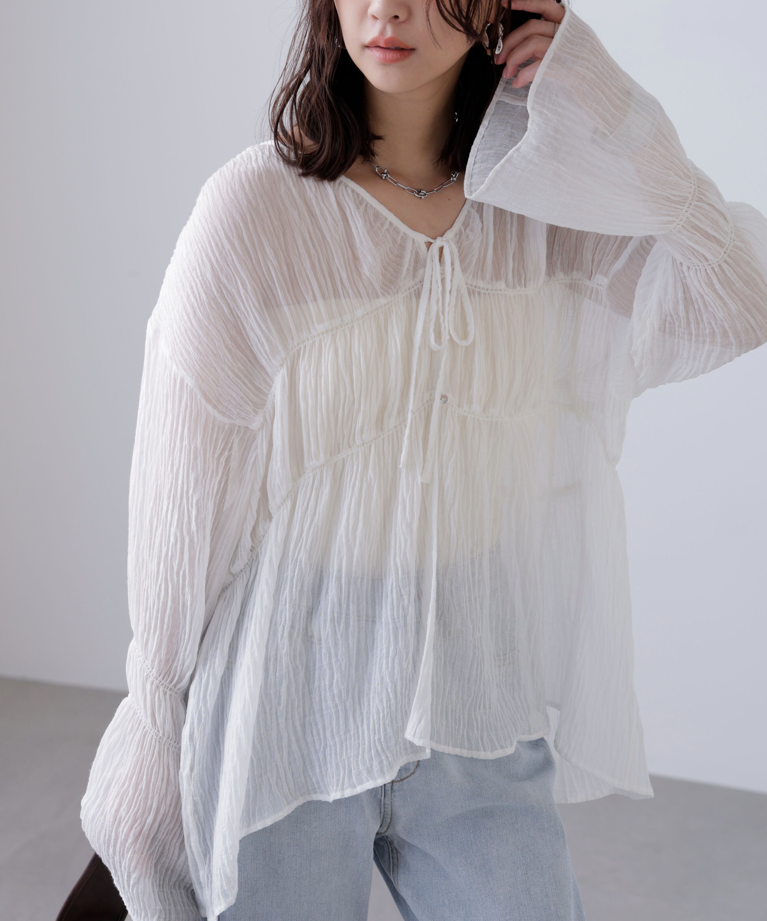  「シャーリングドロストチュニックブラウス」|シャツ・ブラウス|