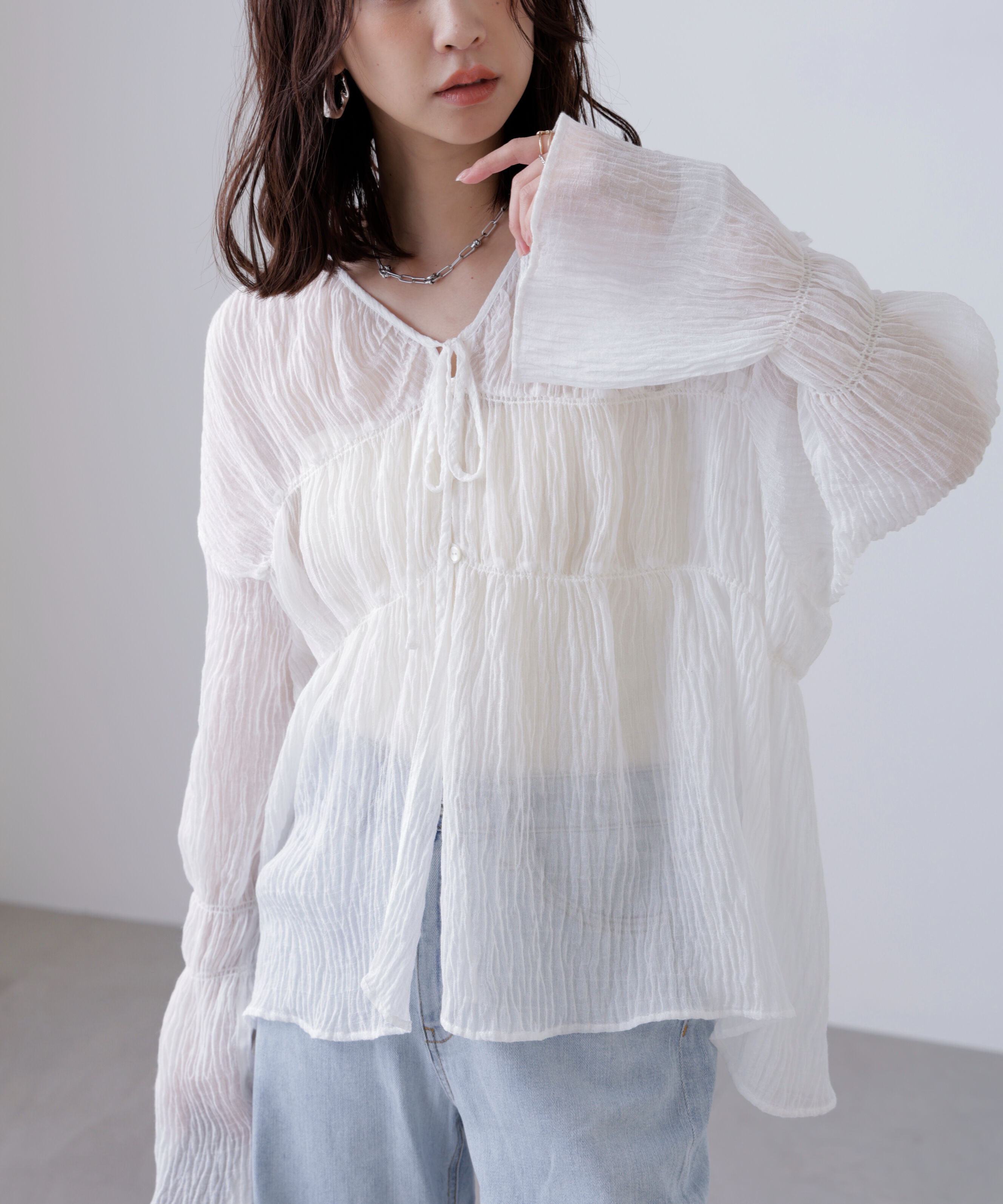  「シャーリングドロストチュニックブラウス」|シャツ・ブラウス|