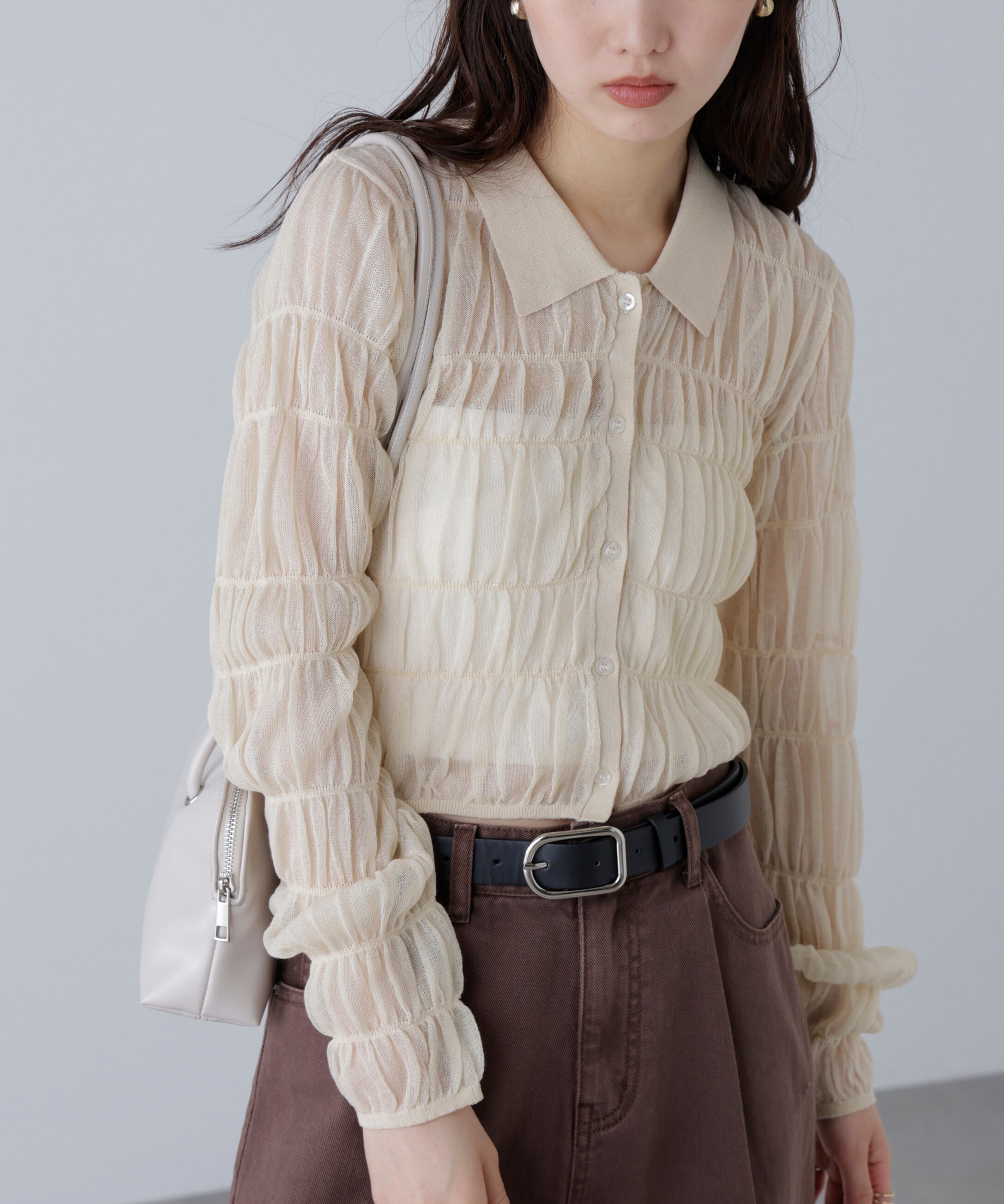  「シアーシャーリングポロカーディガン」|ニット・セーター|オフホワイト