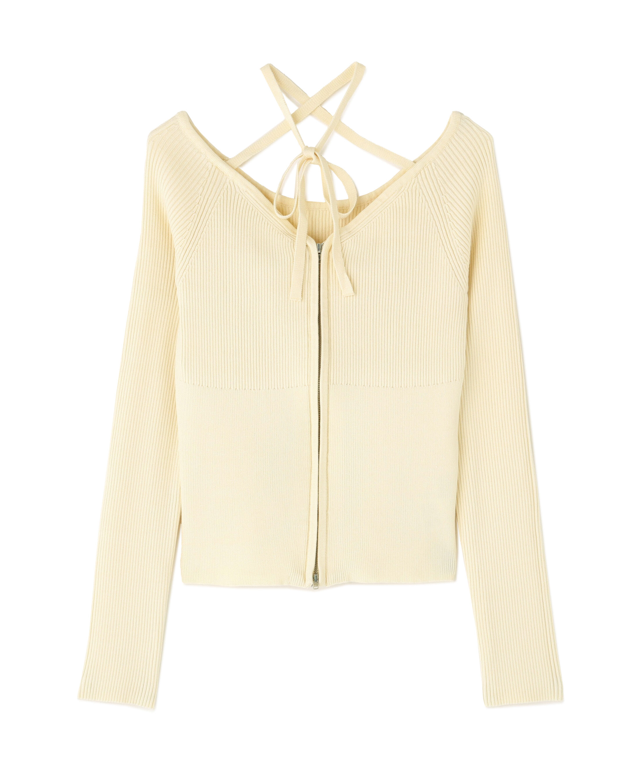  「ジップアップオフショルダーリブニット」|ニット・セーター|