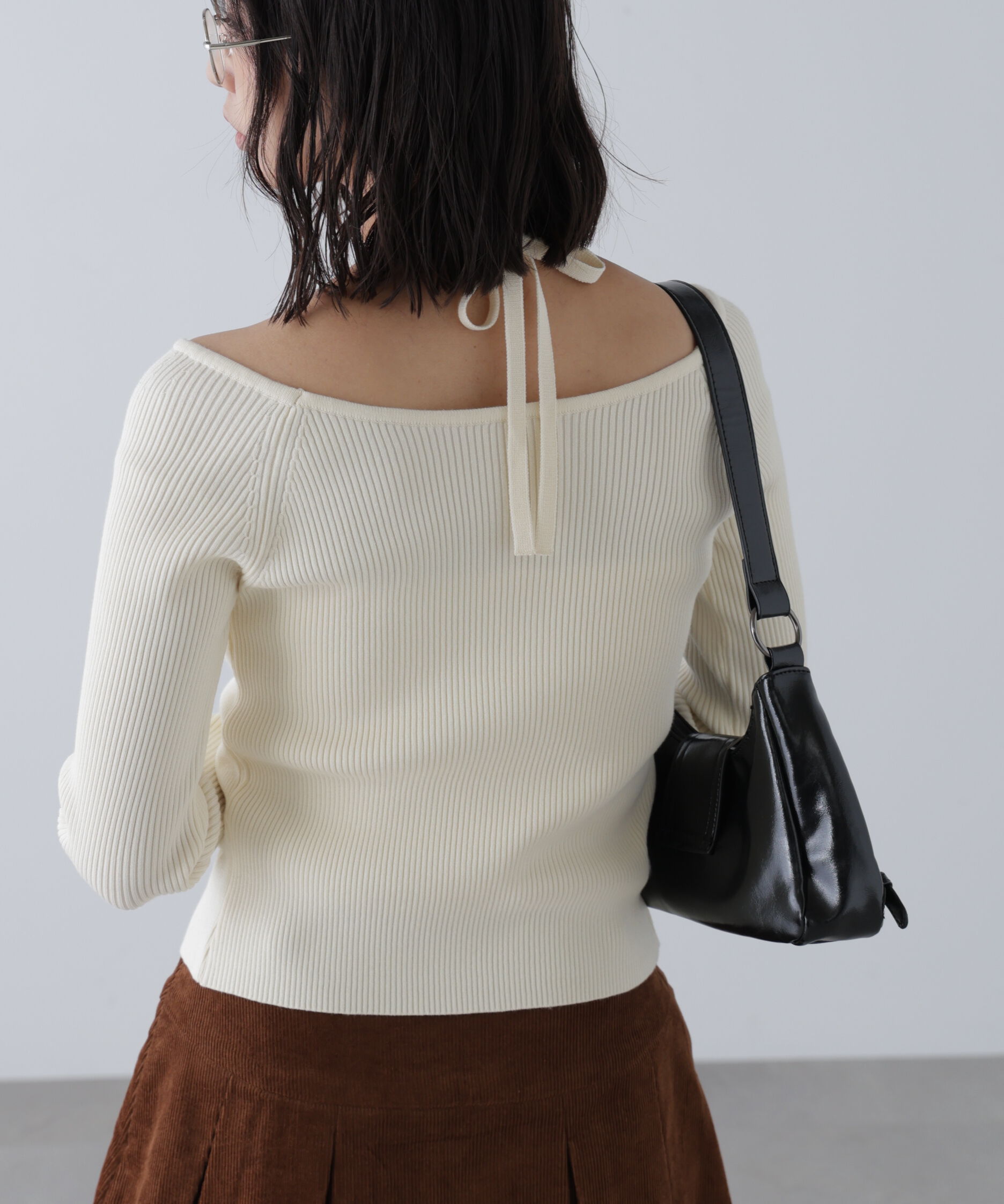  「ジップアップオフショルダーリブニット」|ニット・セーター|