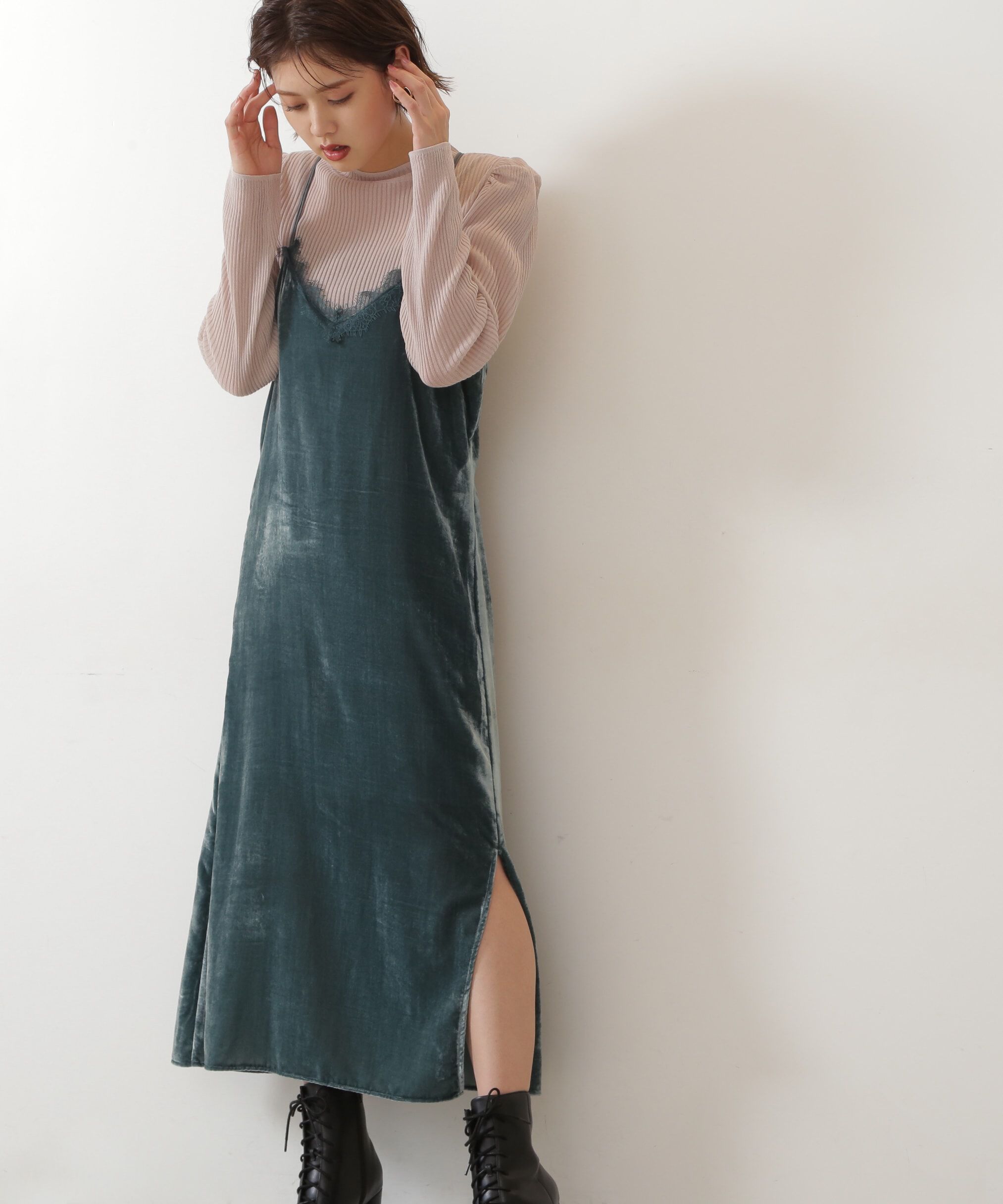  「シアートップスキャミワンピースセット」|ワンピース|